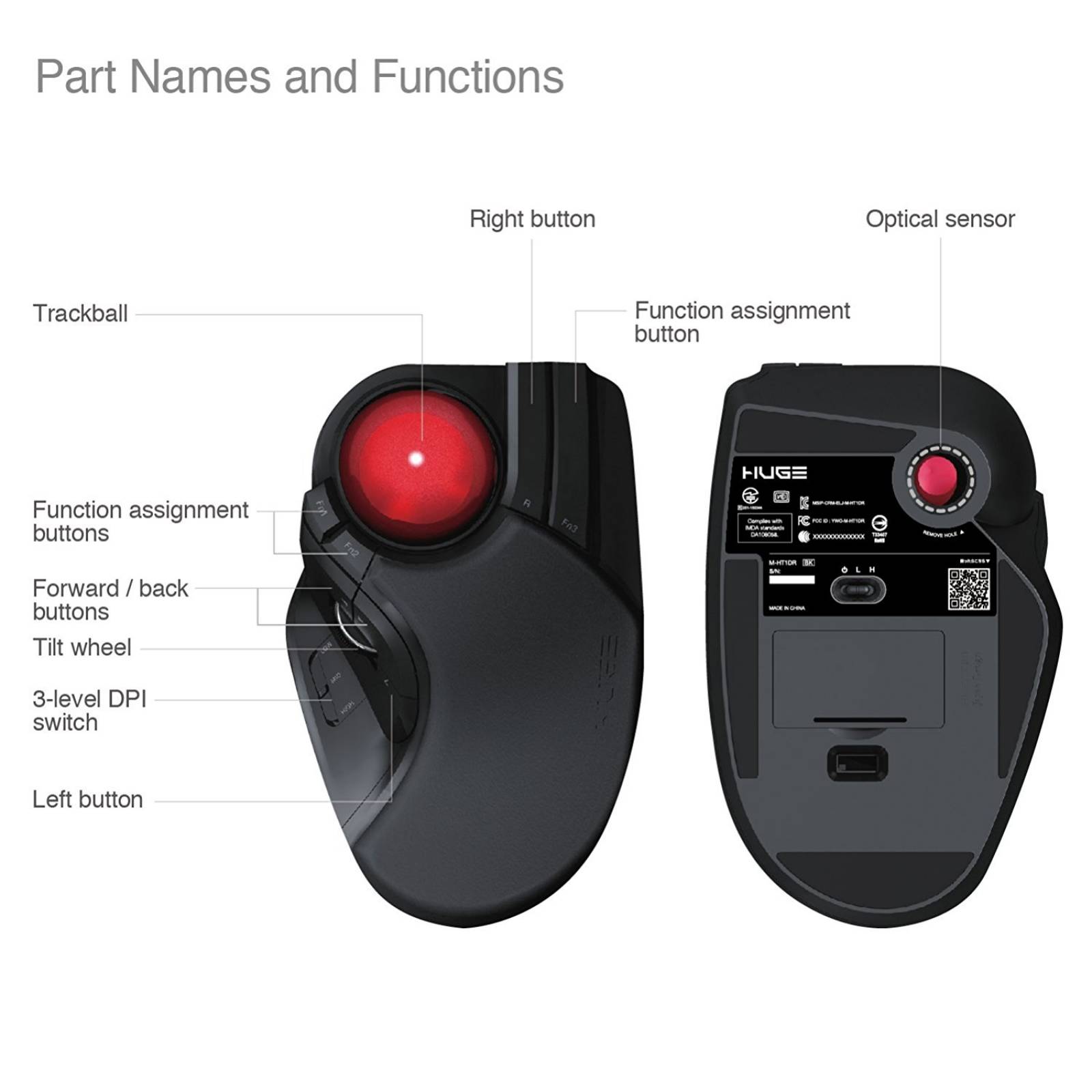 Mouse Trackball Elecom M-ht1urbk Gaming Alambrico L -negro