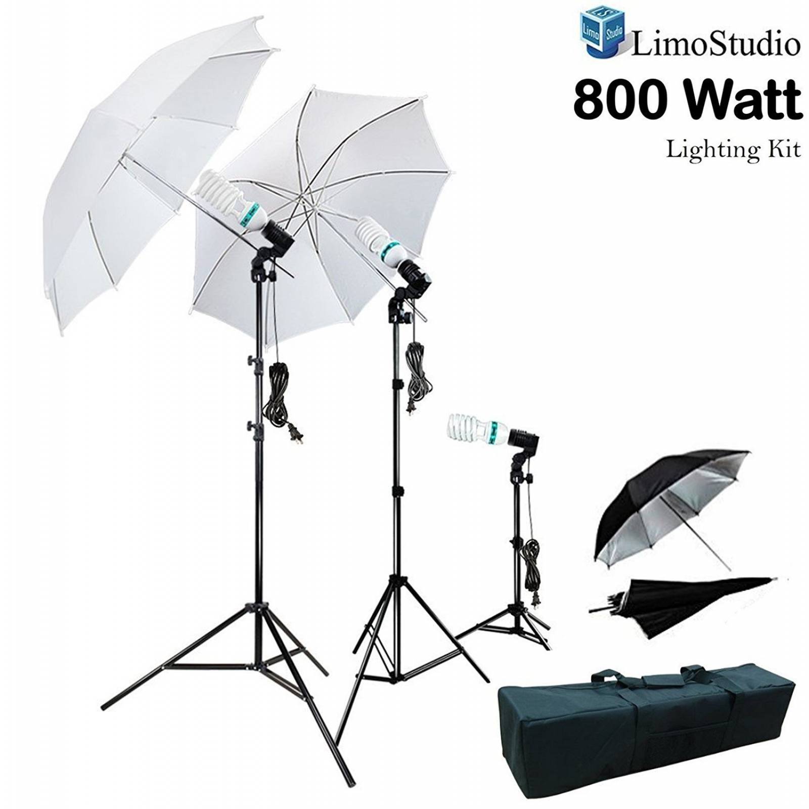 Sombrilla Limostudio Kit De Luz Triple 800 W, 2 Paraguas