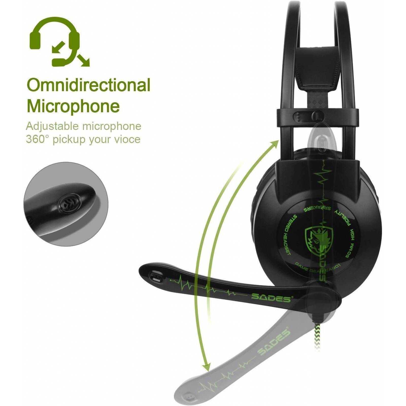 Auriculares Sades Sa801 3.5mm Estereo -verde Negro