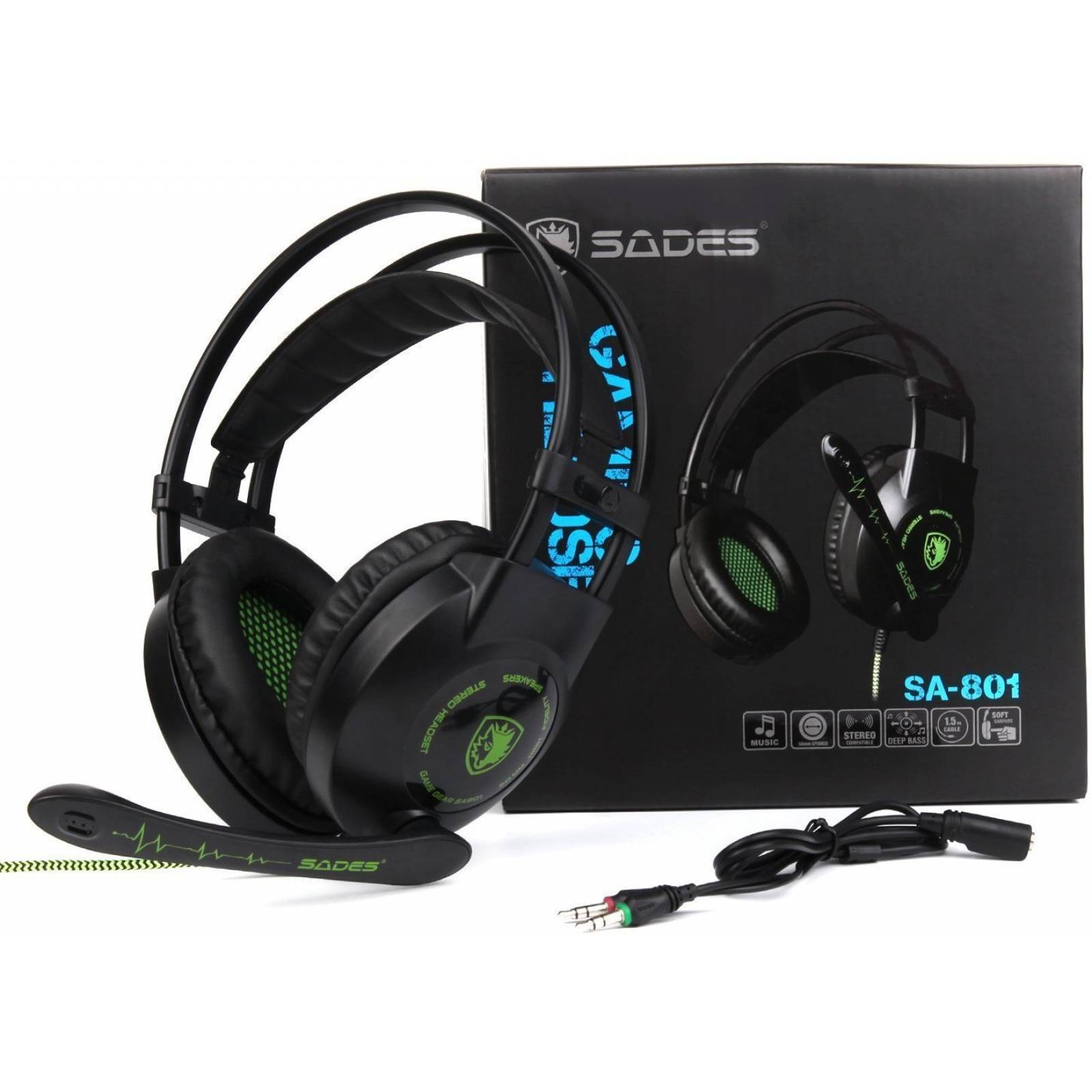 Auriculares Sades Sa801 3.5mm Estereo -verde Negro