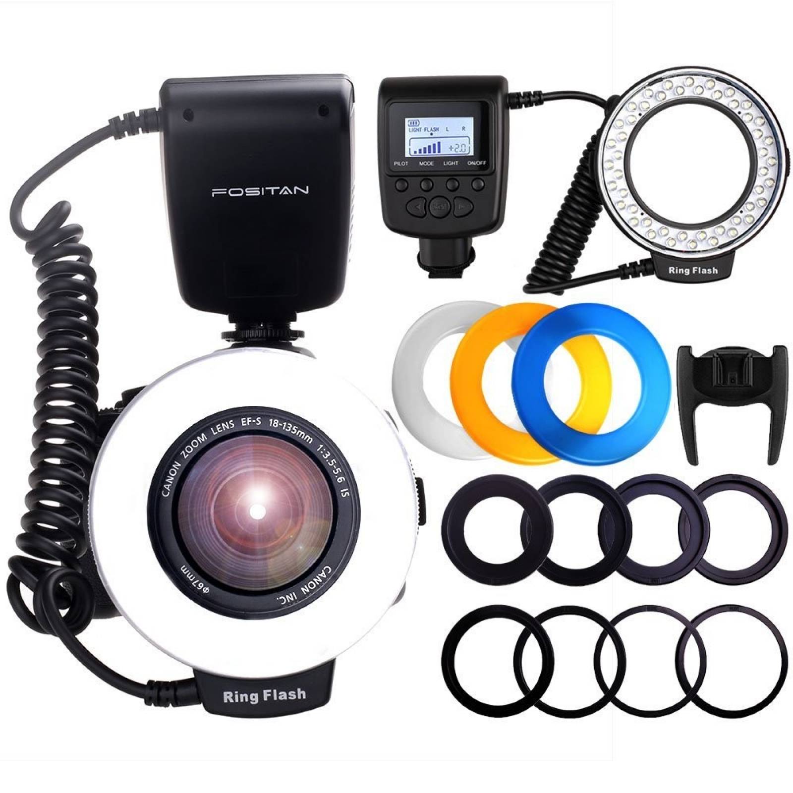 Kit Anillo Luz Led Fositan Con Pantalla Lcd Y Acc Para Dslr