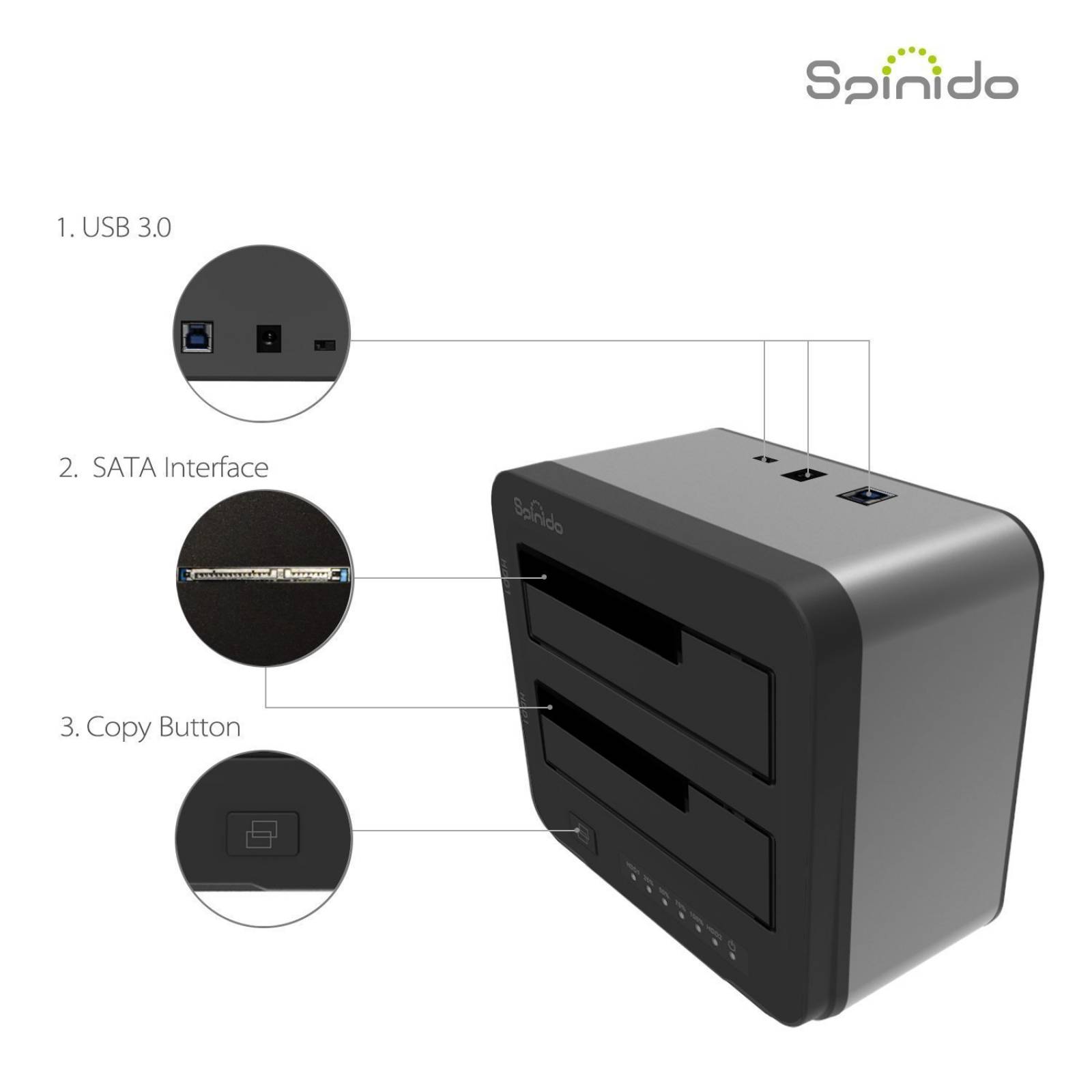 Adaptador Spinido Usb 3.0 A 2.5/3.5 Hdd Ssd Sata Dual