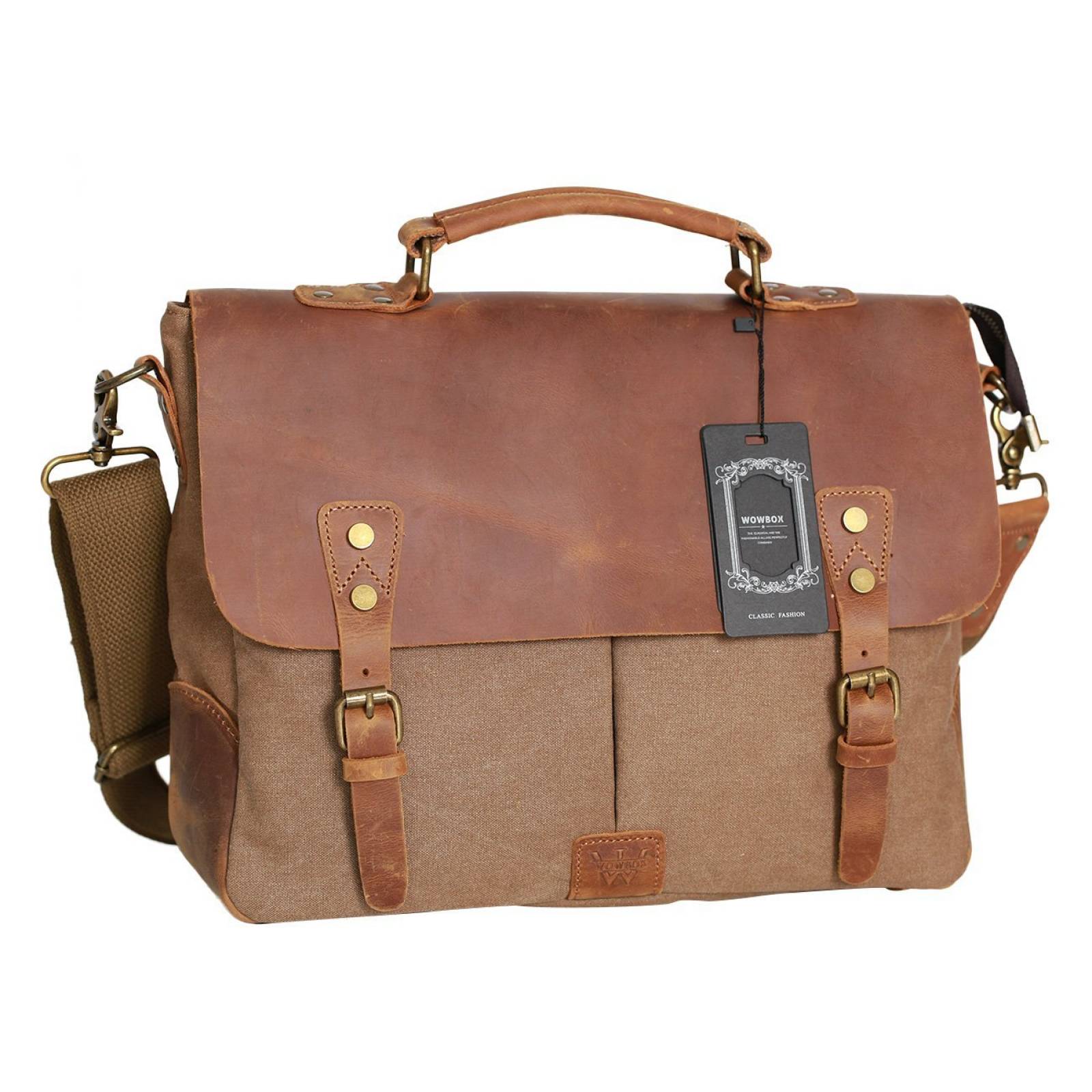 Bolso Mensajero Wowbox Vintage Laptop 13 Pulg Cuero -café