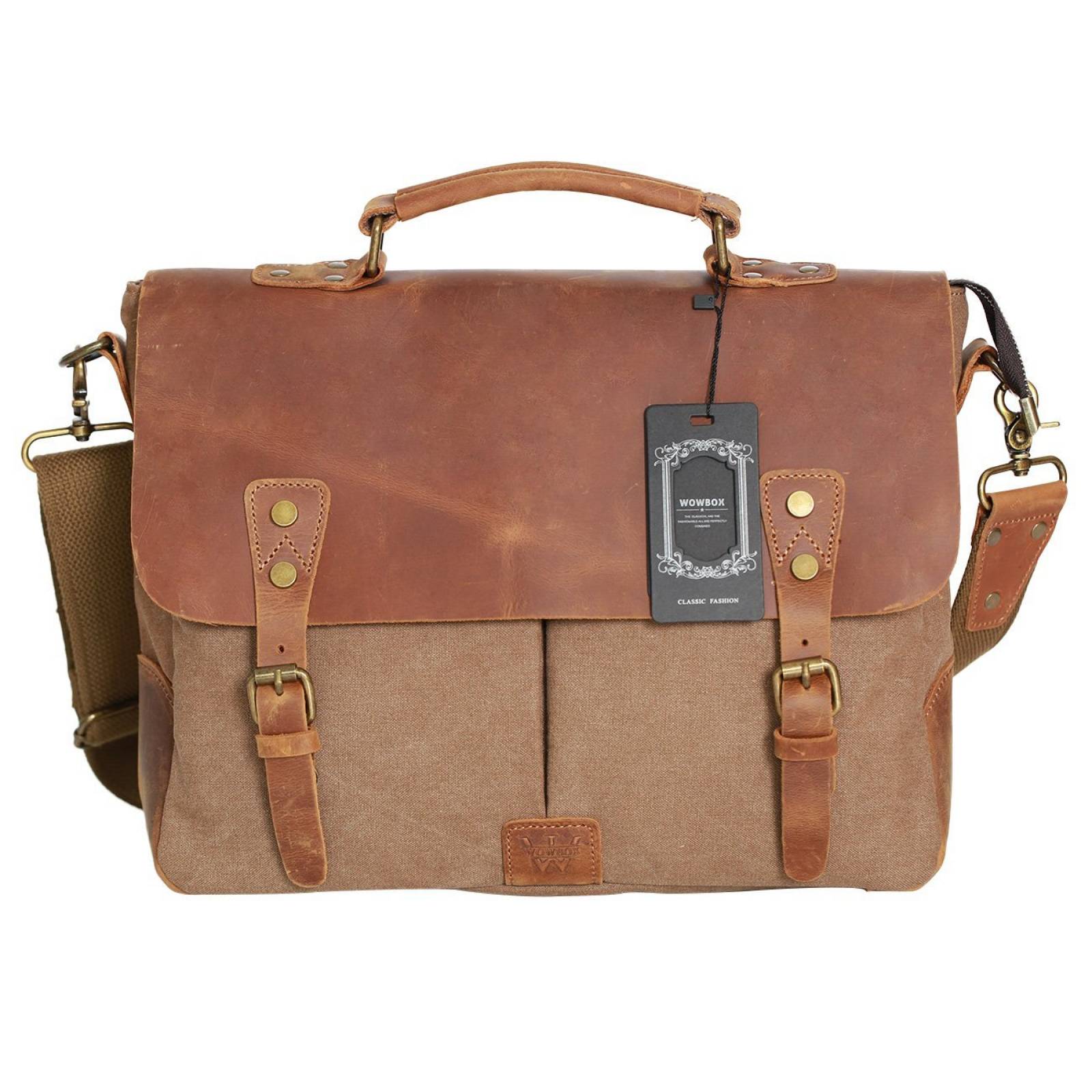 Bolso Mensajero Wowbox Vintage Laptop 13 Pulg Cuero -café