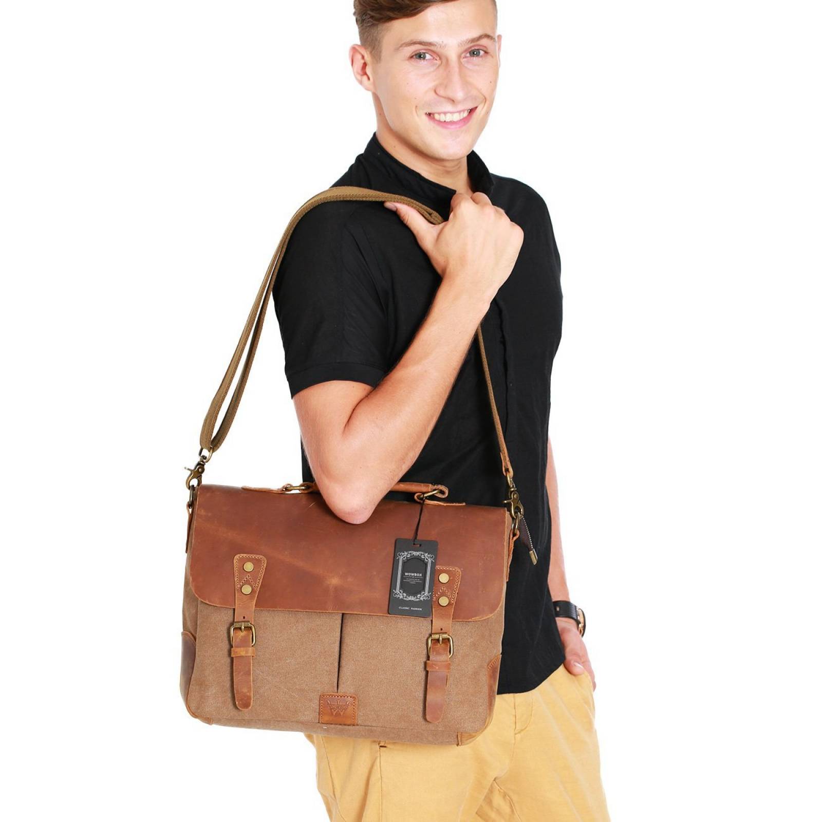 Bolso Mensajero Wowbox Vintage Laptop 13 Pulg Cuero -café
