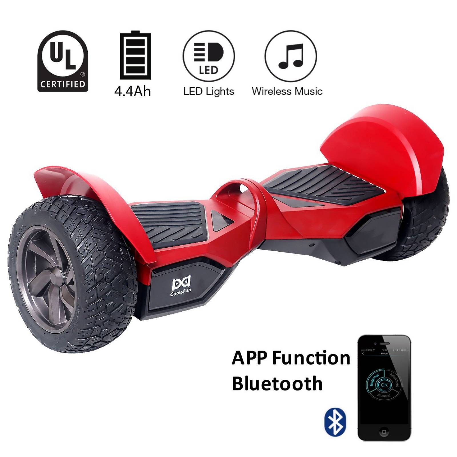 Hoverboard Cool&fun W8s Bocinas Bluetooth Recargable -rojo