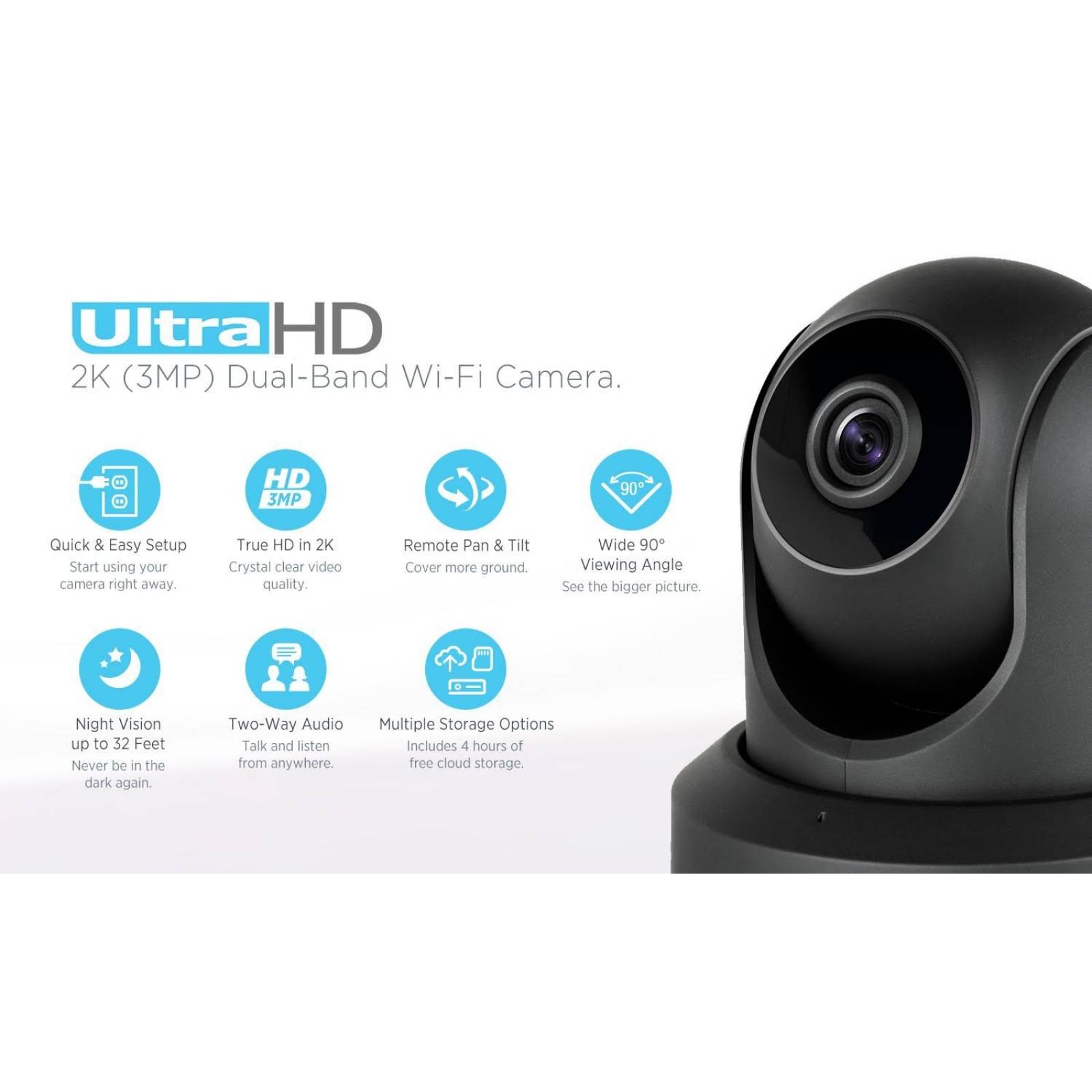 Cámara Seguridad Amcrest Ultrahd 2k Wifi/audio Bid/3mp Negro