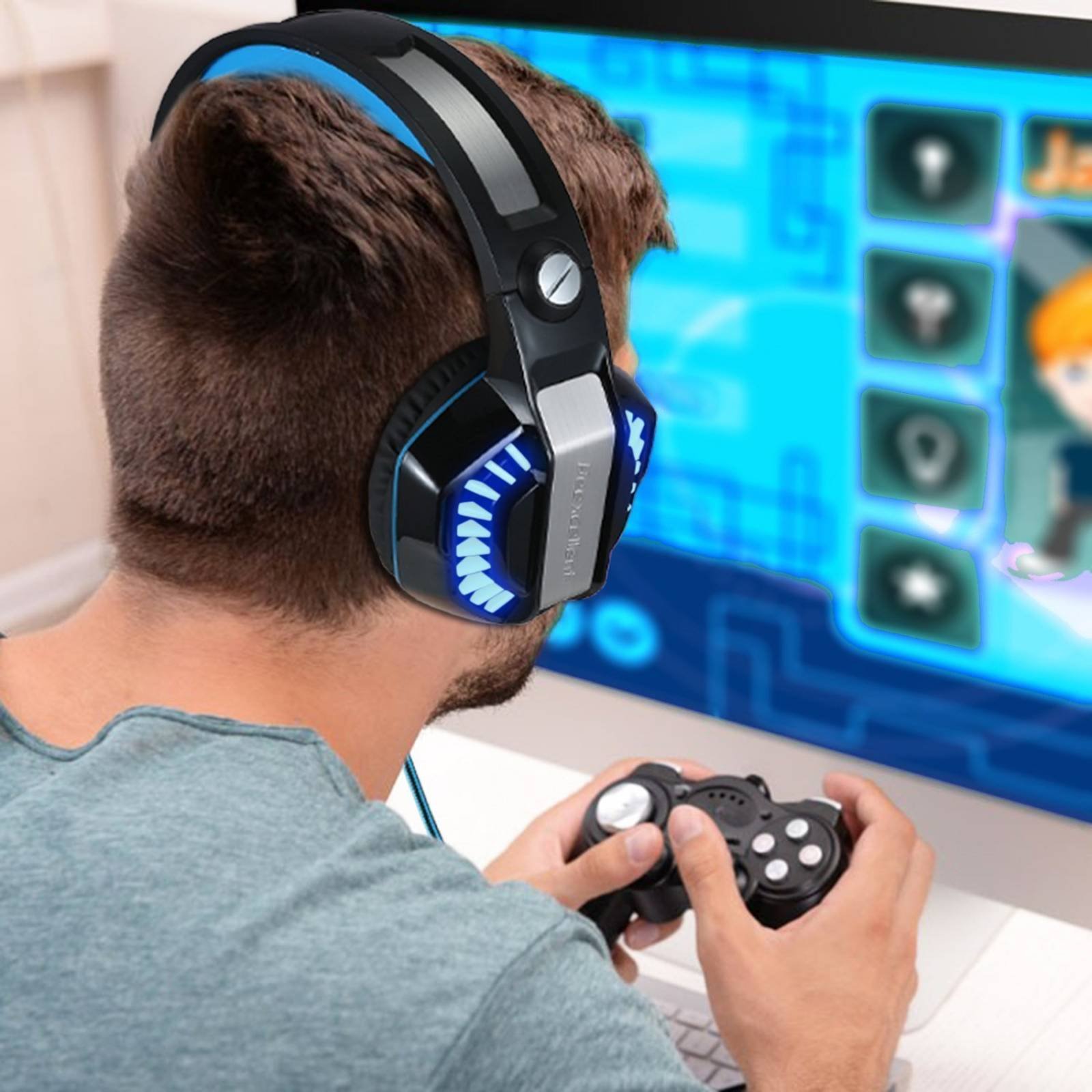 Diadema Gamer Beexcellent Stereo Mic Ps4 Xbox Pc -negro Azul