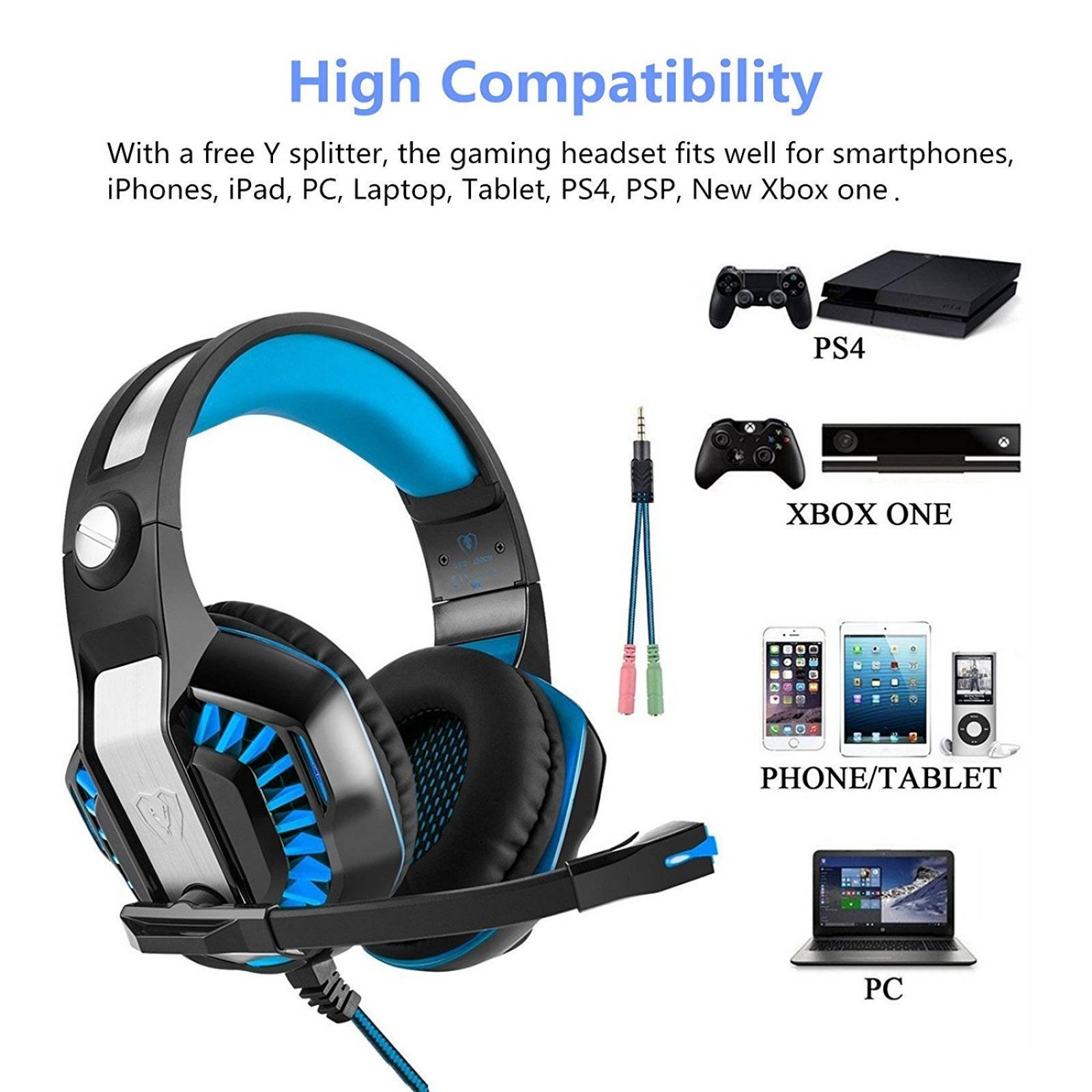 Diadema Gamer Beexcellent Stereo Mic Ps4 Xbox Pc -negro Azul