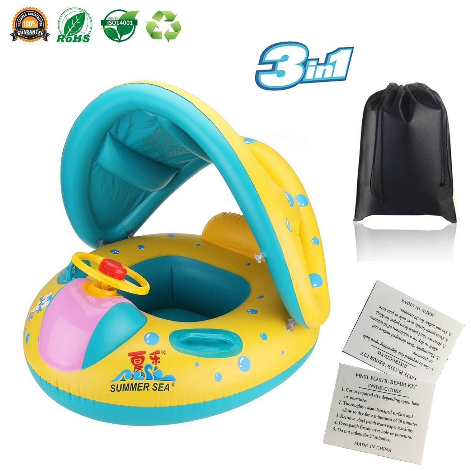Flotador Para Bebé Kitasst Canoa Volante Sombrilla Inflable