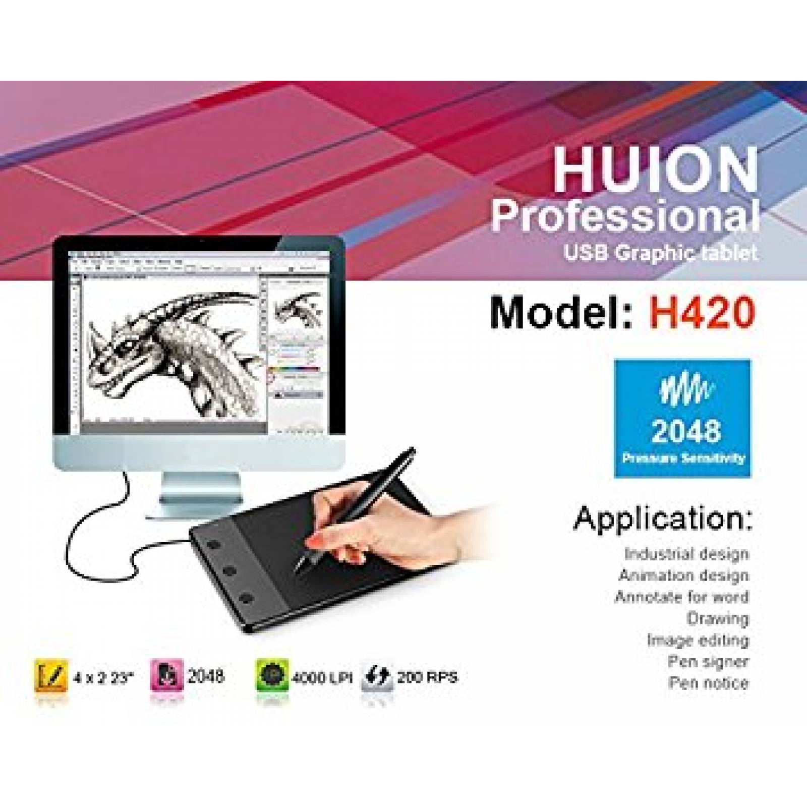 Tableta Gráfica Huion H420 Usb 4x2.23  Pulgadas-negro