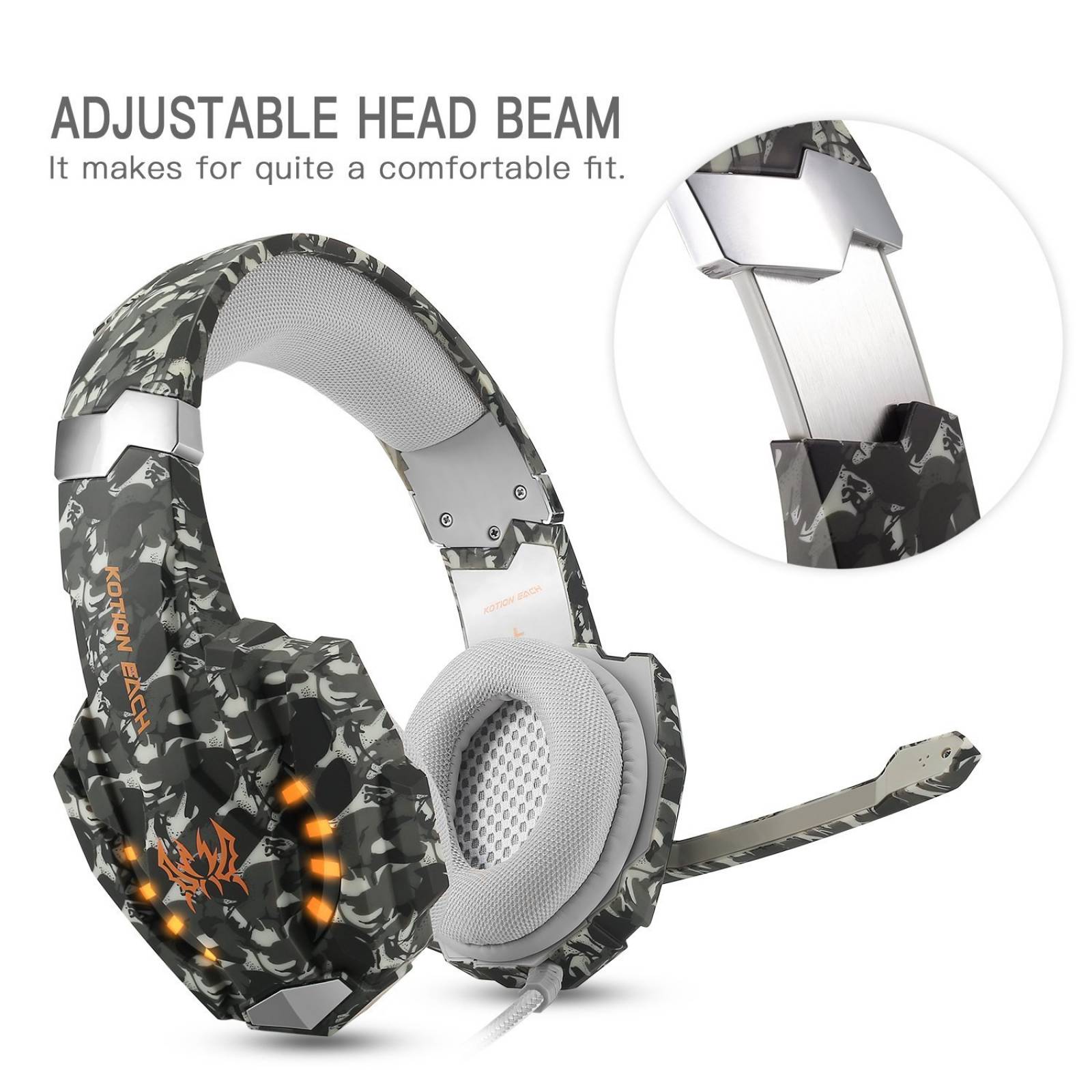 Diadema Gamer Ecoopro G9600 Mic Volumen 3.5mm Ruido -camo