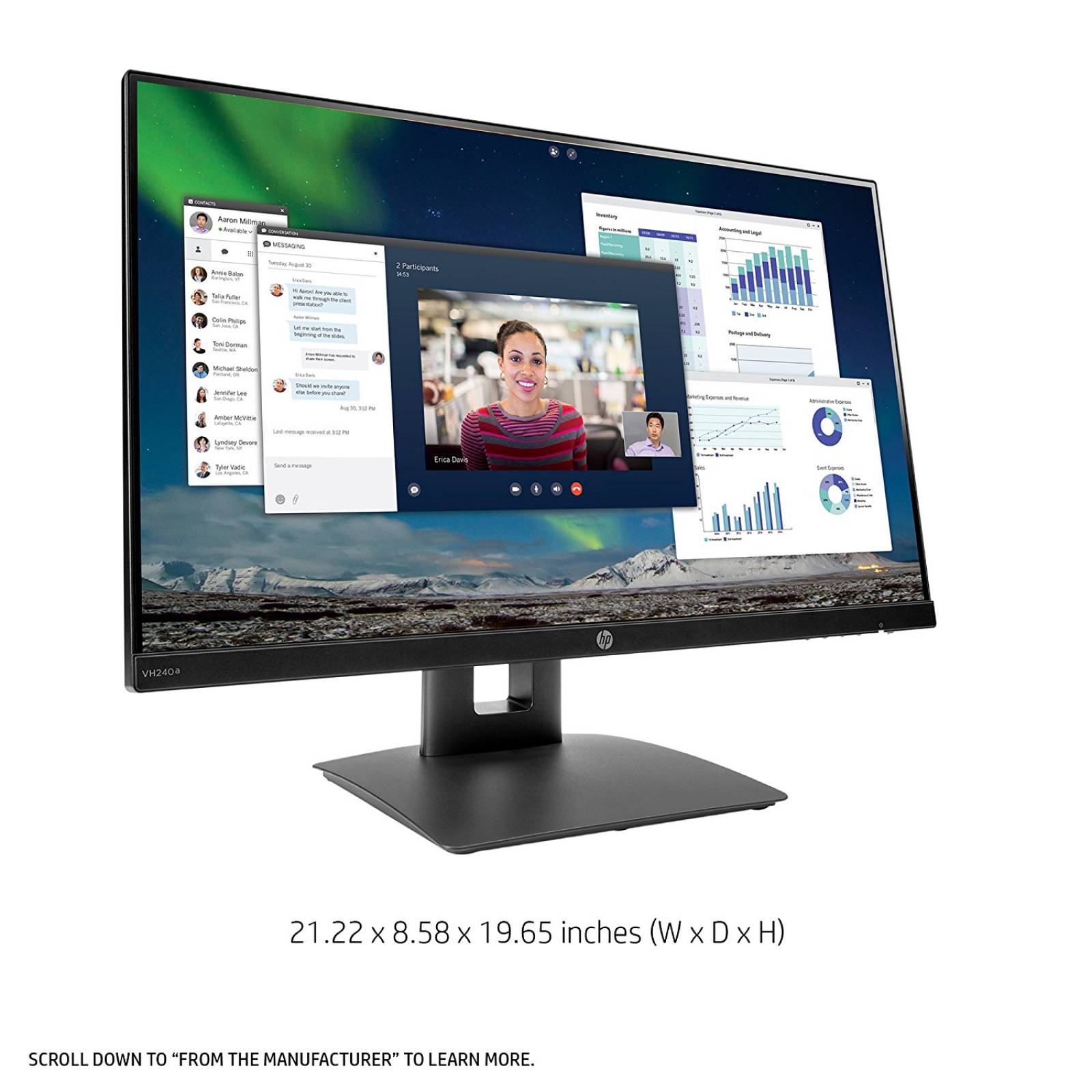 Monitor Hp Vh240a 23.8 Fhd Ips Bocinas Integradasnegro