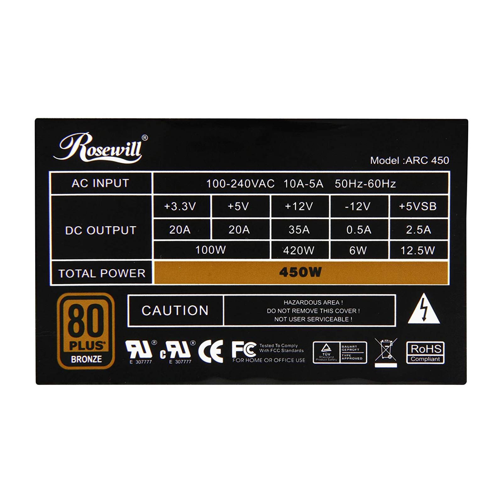 Fuente De Alimentación Rosewill Serie Arc450 80+ Bronze 450w