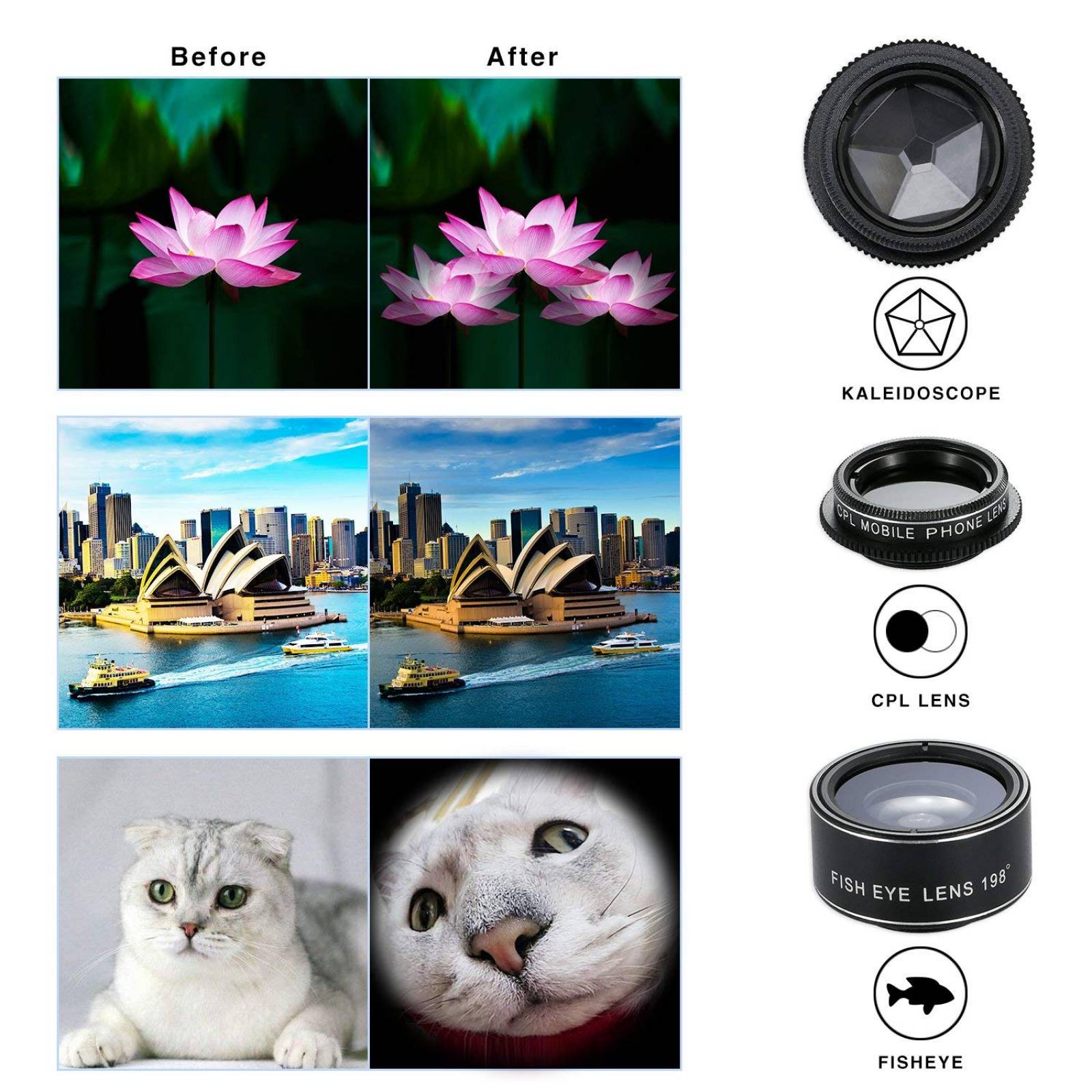 Kit Lentes 9 En 1 Telefoto Ojo Pez Macro Para Smartphone