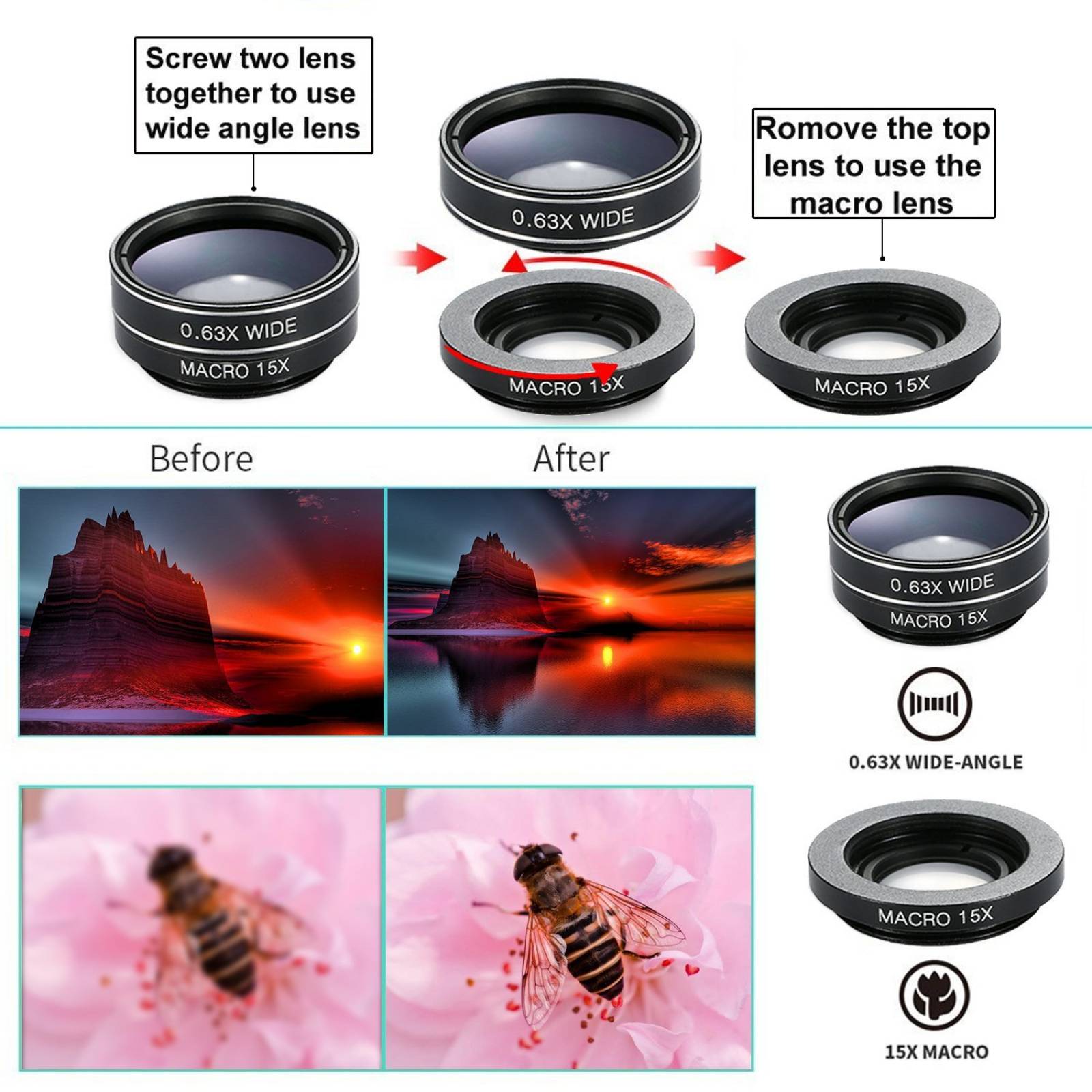 Kit Lentes 9 En 1 Telefoto Ojo Pez Macro Para Smartphone