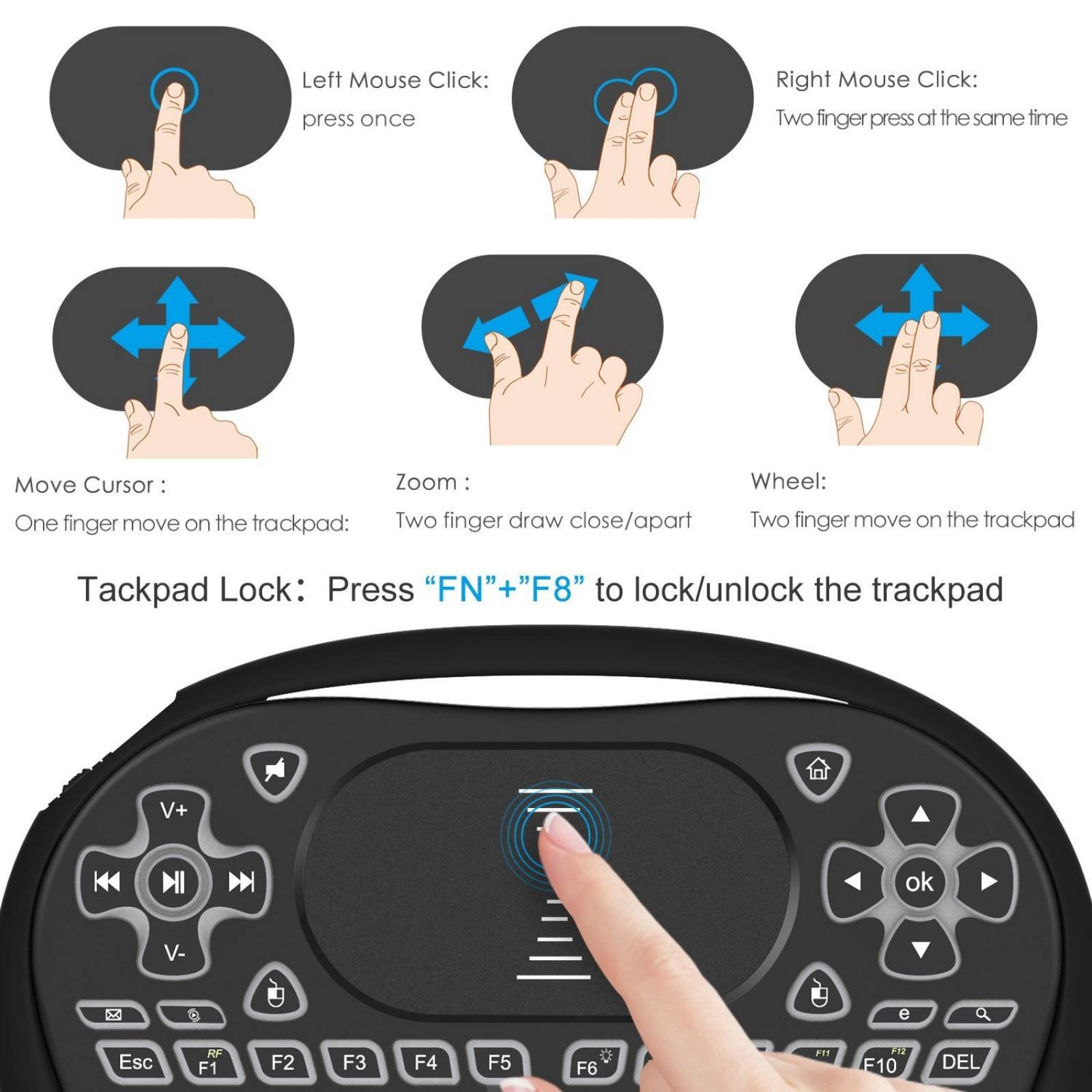 Teclado Inalámbrico Vive Comb Mini Recarga Touchpad -negro