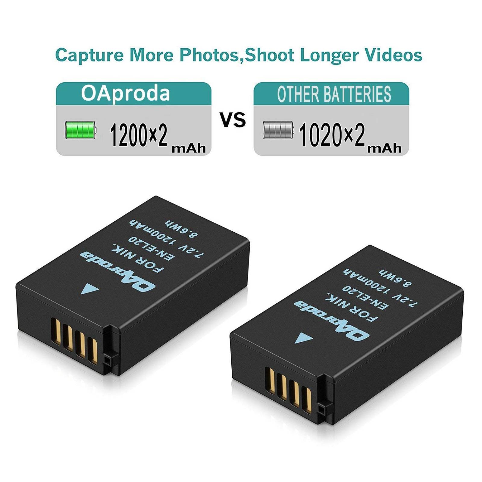 Batería Cámara Oaproda Nikon En-el20 1200mah Cargador -2pza