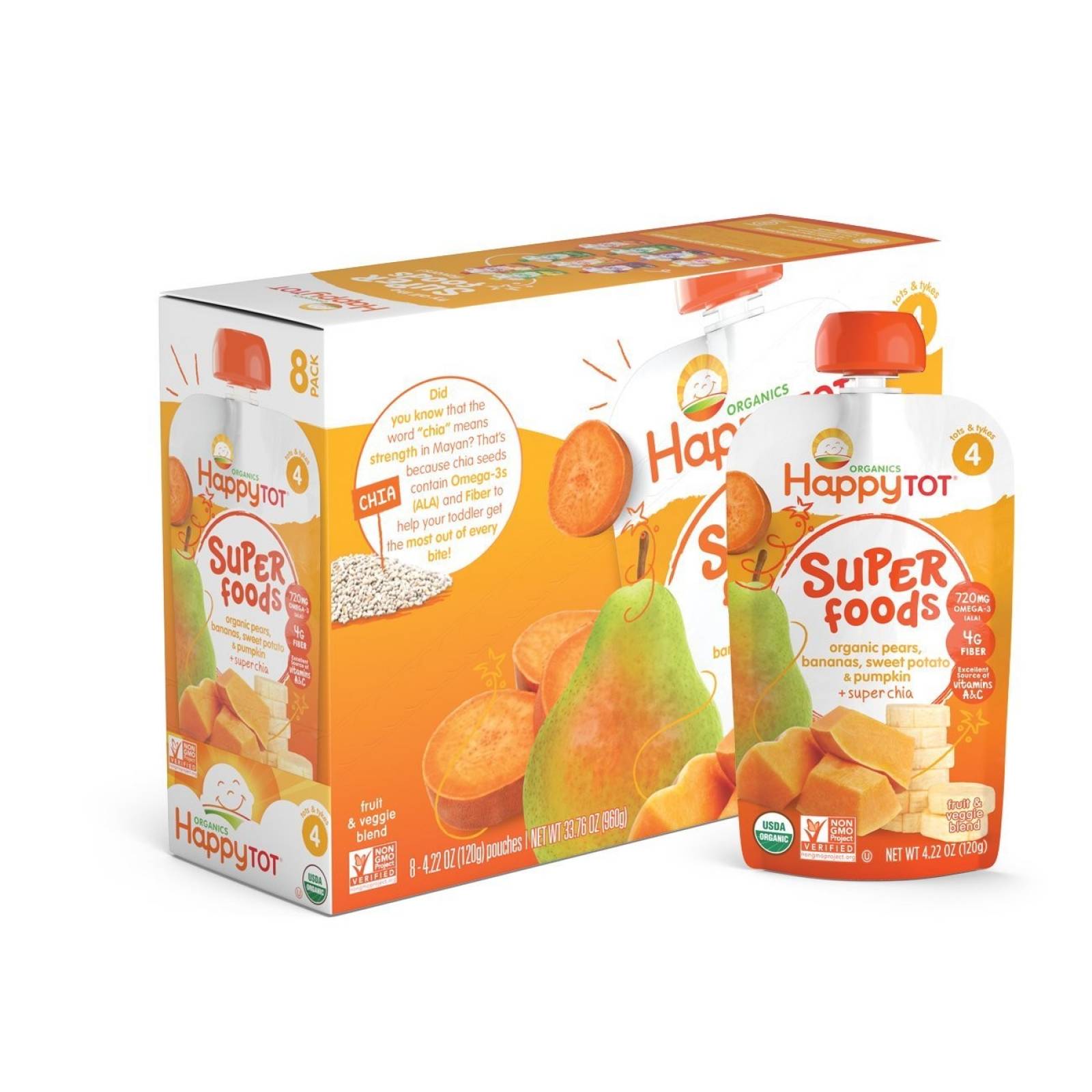 Snack Bebé Happy Baby 4.22 Oz 16 Pz -pera Bananana Camote