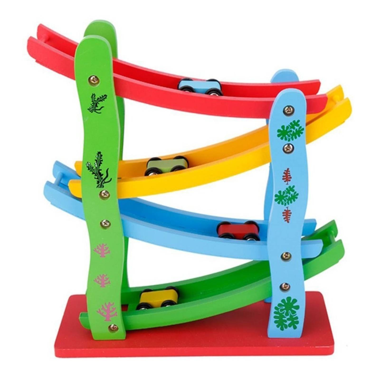 Autopista Para Niños De Madera Lewo Con 4 Cochecitos 28x24cm