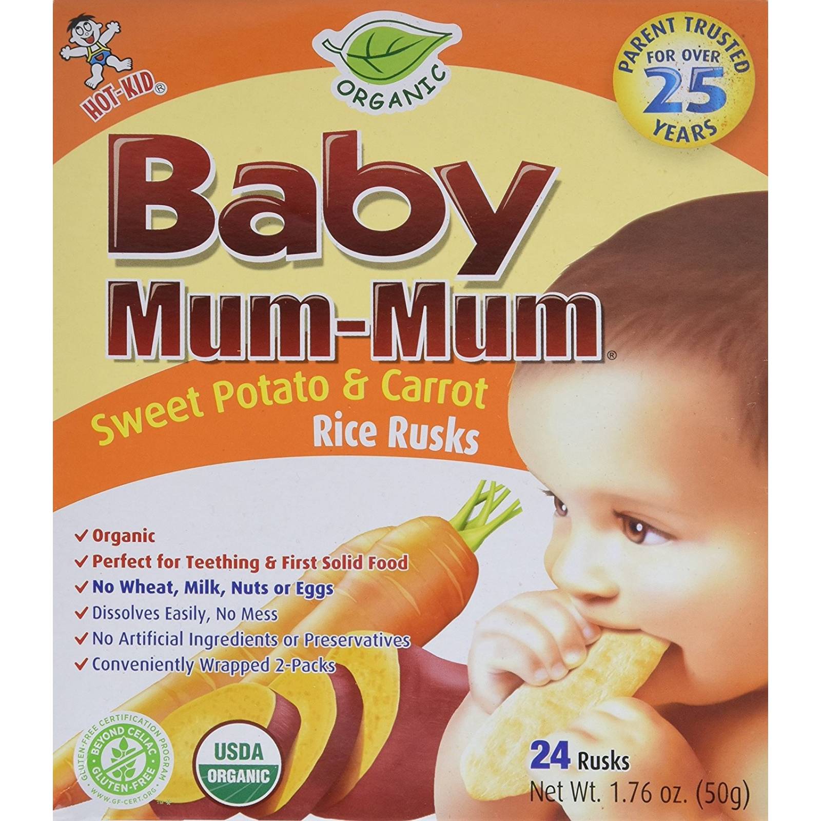 Snack Bebé Hot Kid Mum Mum 1.76 Oz 144 Pz -camote Zanahoria