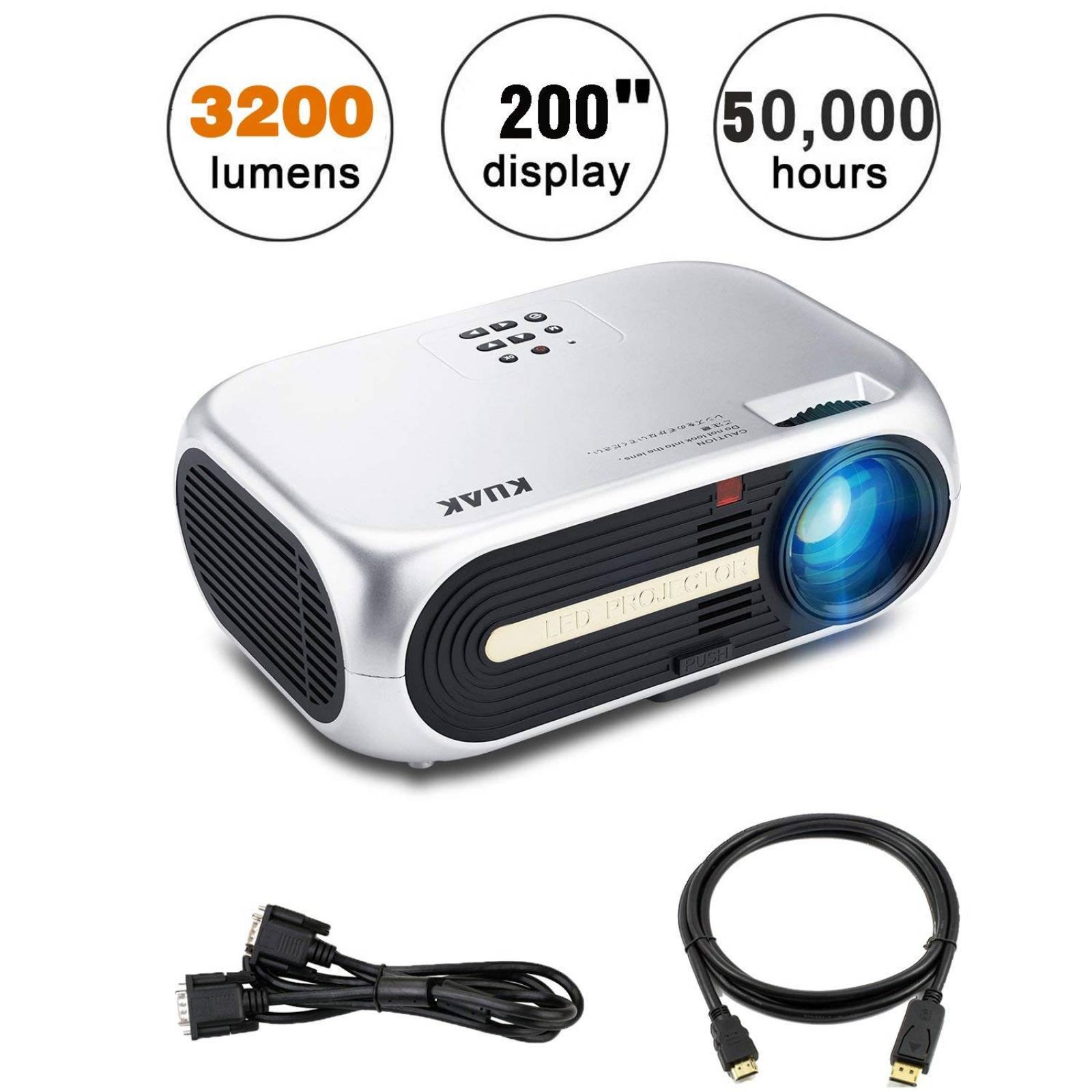 Mini proyector Kuak 3200 Lumen 170 LED Full HD 1080P -Plata
