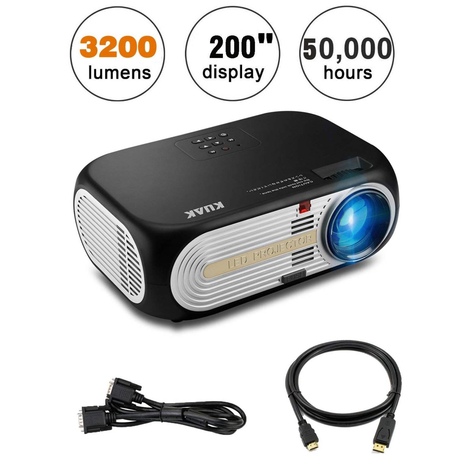 Mini proyector Kuak 3200 Lumen 170 LED Full HD 1080P -Negro