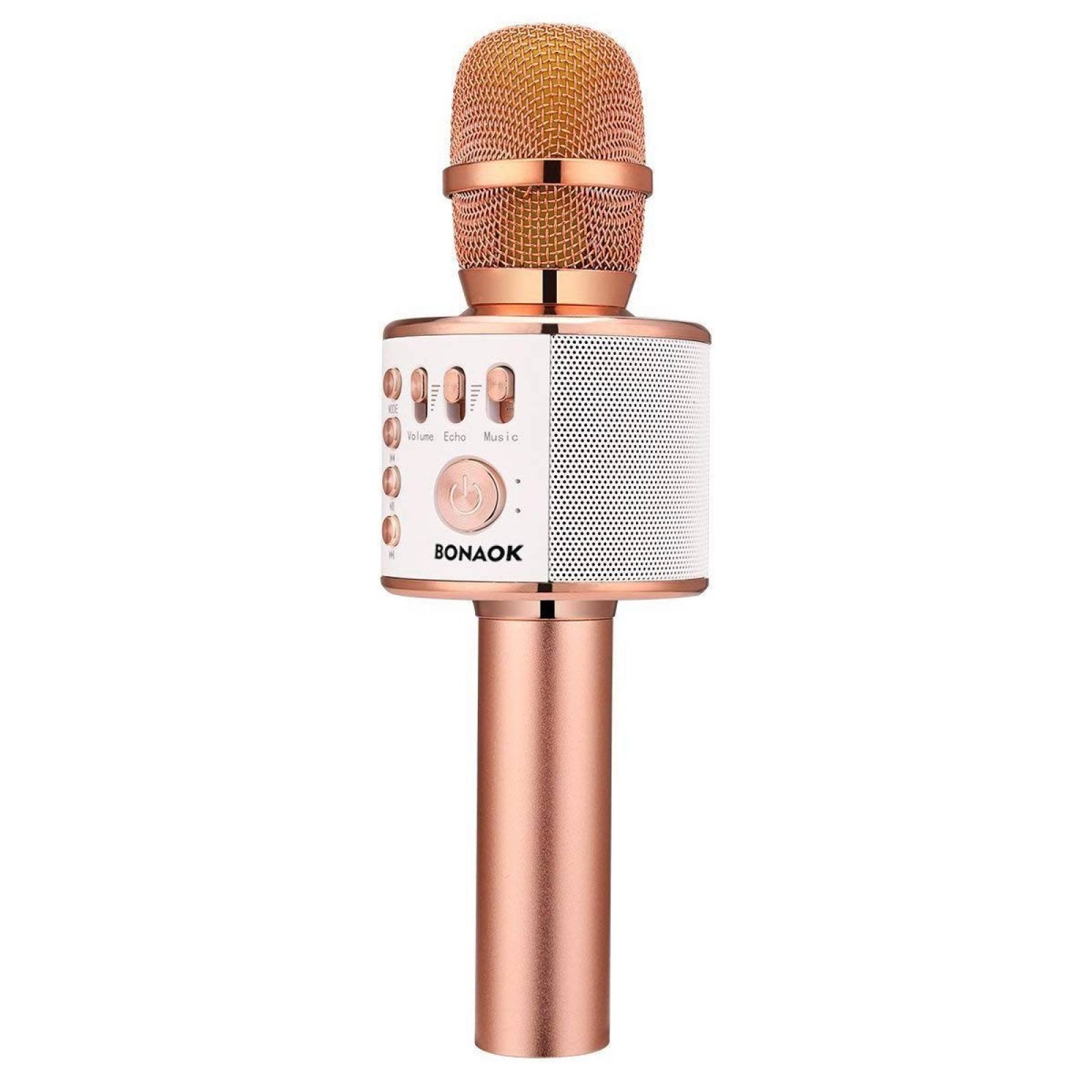 Micrófono Karaoke BONAOK 3 en 1 ios Android PC -Oro Rosa