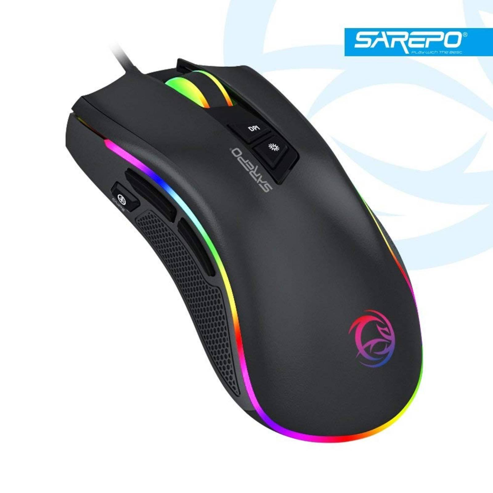 Mouse Gamer SAREPO GT-300+ 4000 DPI 9 Botones -Negro