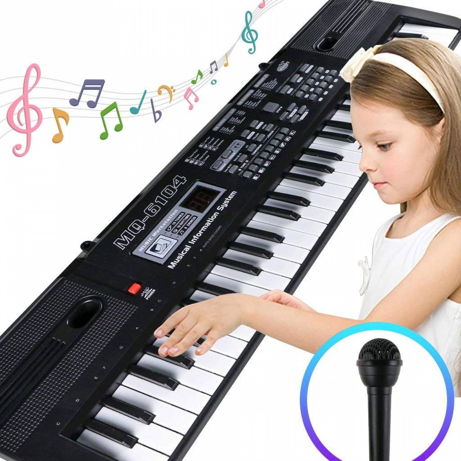 Teclado Musical para Ni?os Tencoz 61 Teclas con Micr?fono -N