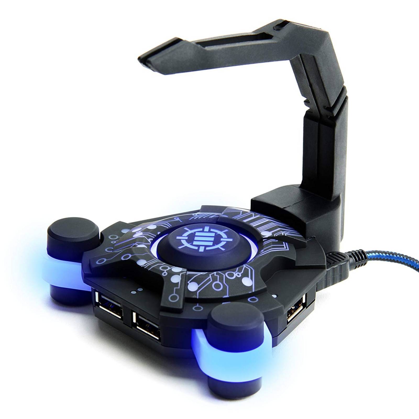 Soporte de Cable ENHANCE Gamer con Puertos USB Luz LED Azul