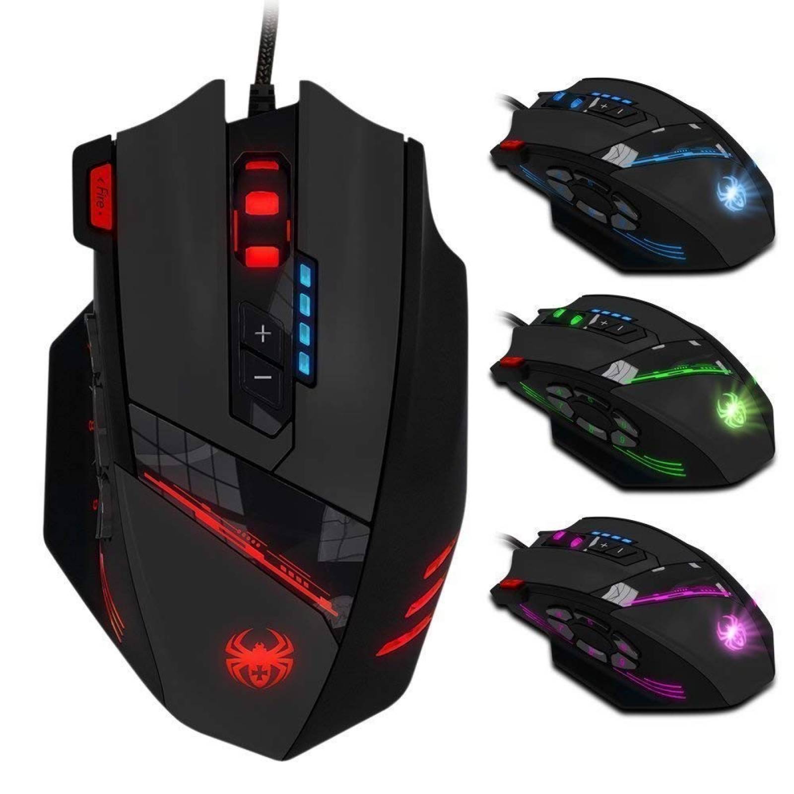 Mouse Gamer Zelotes Ergonómico 4000 DPI 12 Botones -Negro