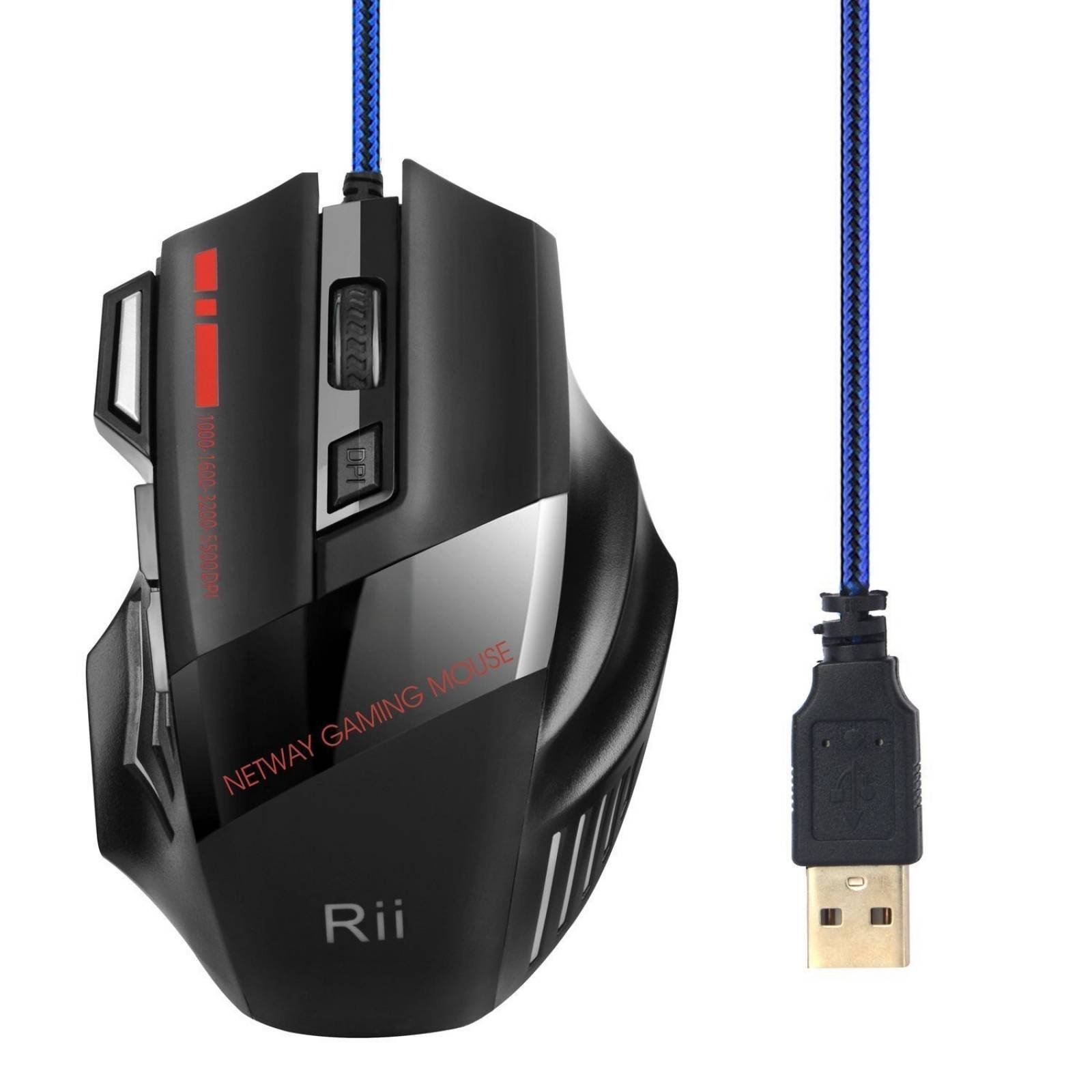 Mouse Gamer Rii Cable USB 5500 DPI 9 Botones 7 Colores LED