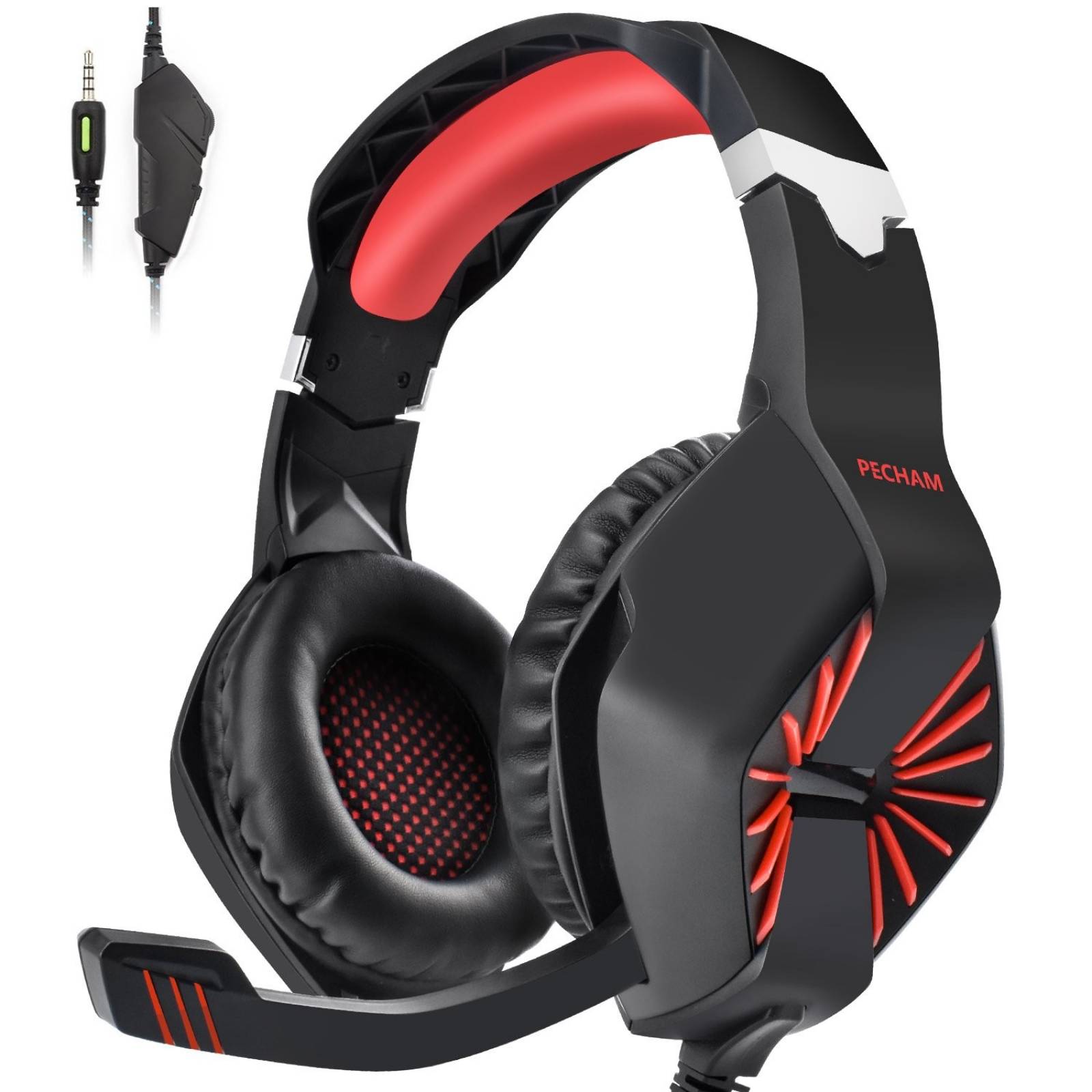 Auriculares Gamer PECHAM 3.5mm X-Box One PS4 Laptop -Rojo