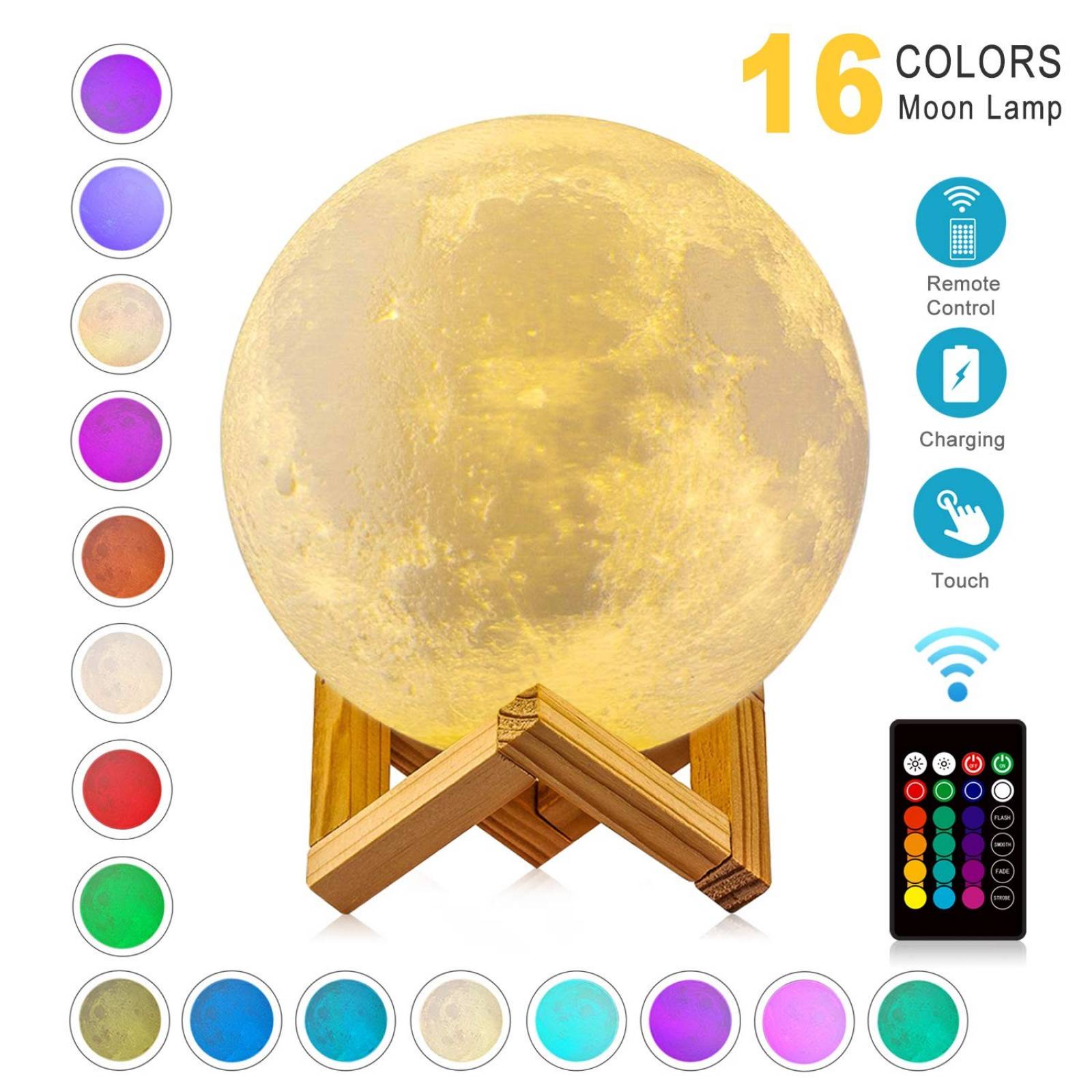 Lámpara Luna DTOETKD 16 Colores Soporte Control Remoto-4.7''