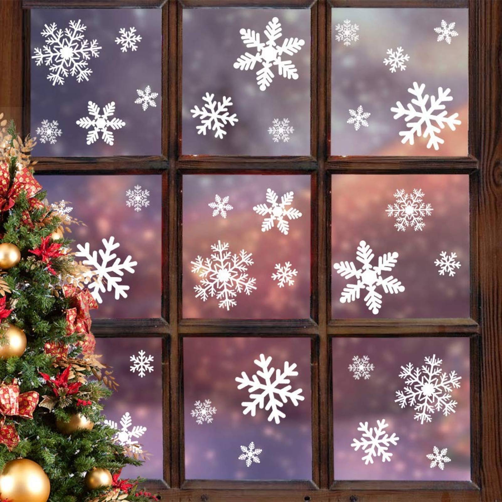 Stickers navideños LUDILO Ventanas Copos de nieve -135 pzs