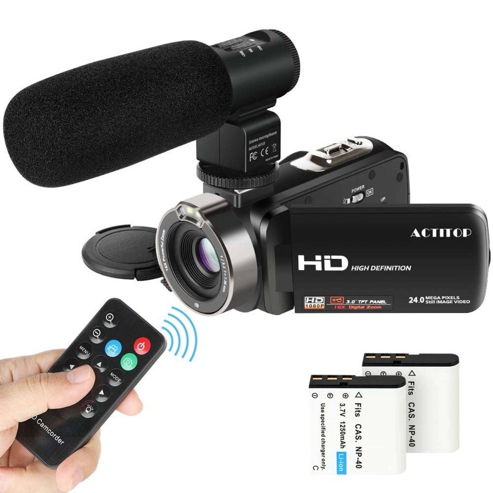 Videocámara Actitop 24MP 1080p con micrófono externo