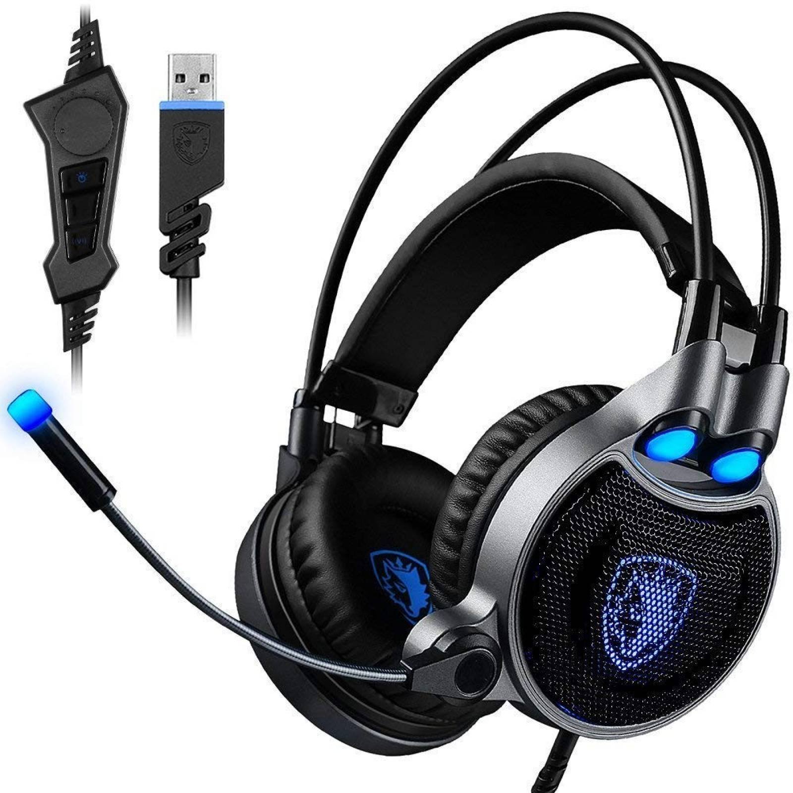 Auriculares Gamer USB 7.1 Micrófono Cancela Ruido -Neg/Azul