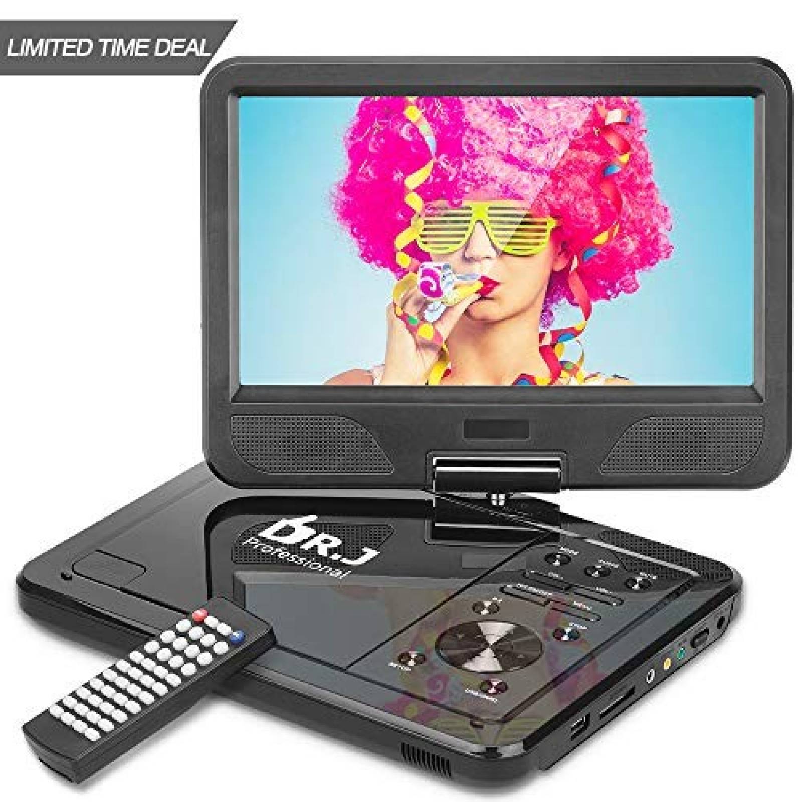 Reproductor de DVD portátil Dr J 12.5'' 5hr batería -Negro