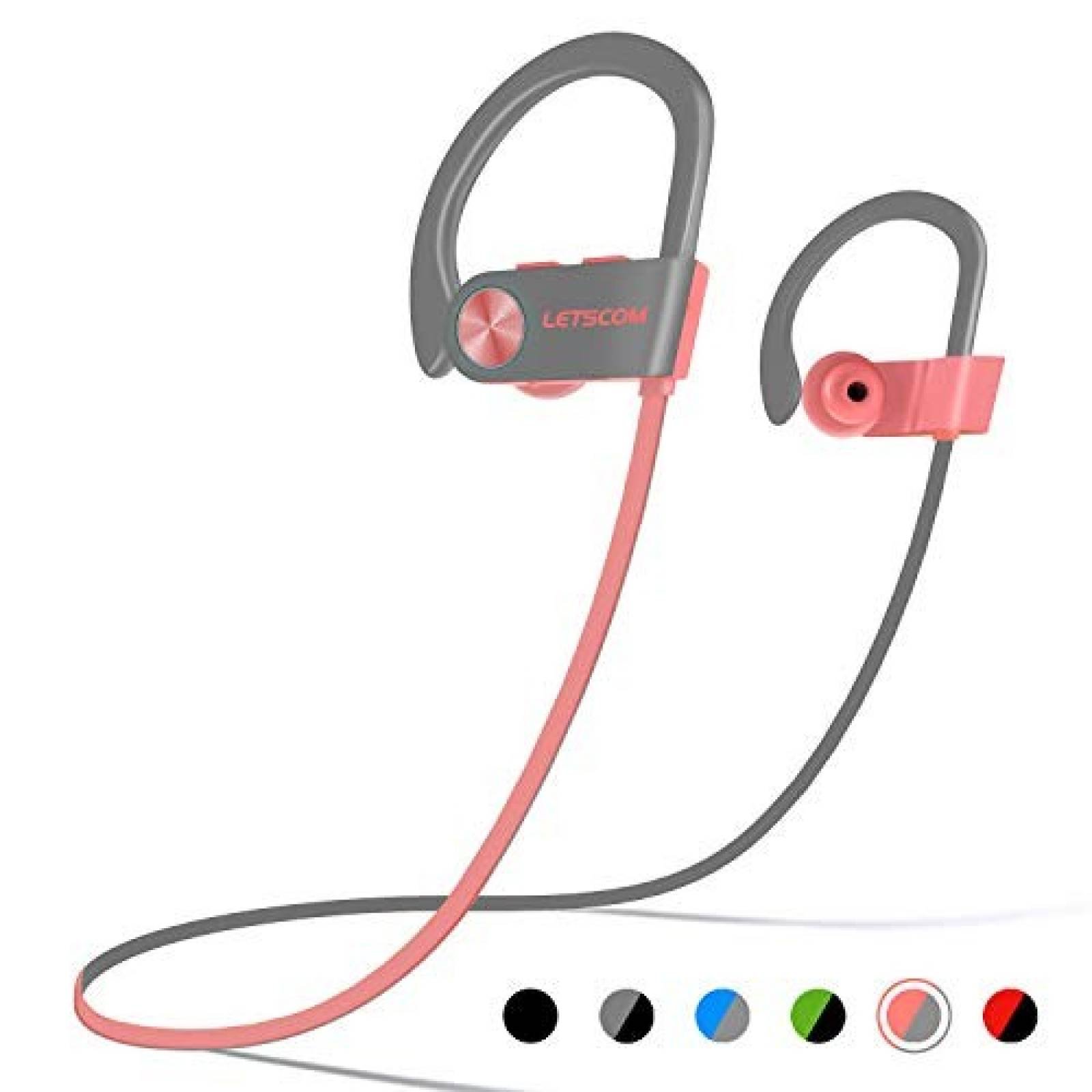 Audífonos LETSCOM Bluetooth Impermeables 8hrs Batería -Rosa