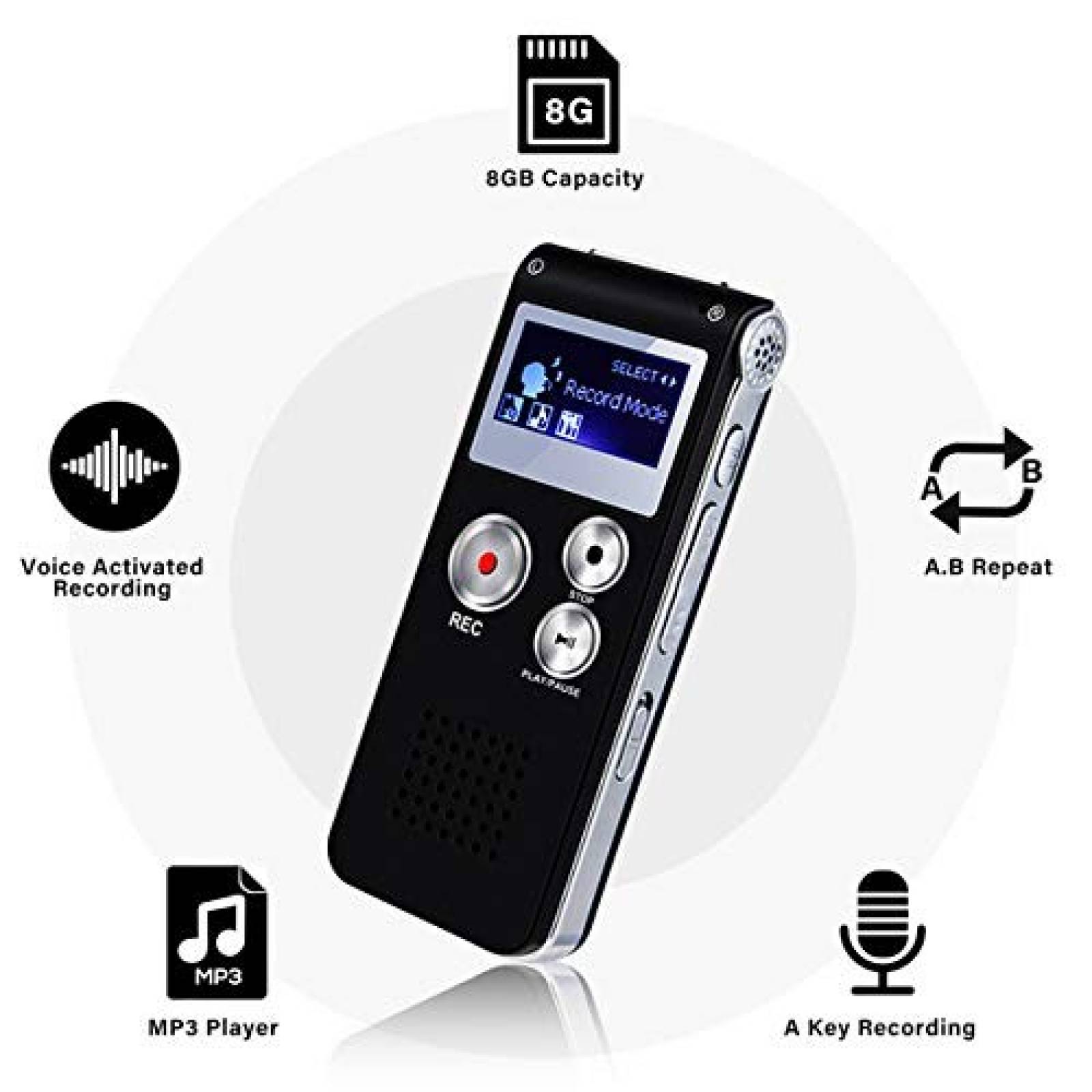 Grabadora digital de voz EVIDA 8GB capacidad USB MP3 WAV