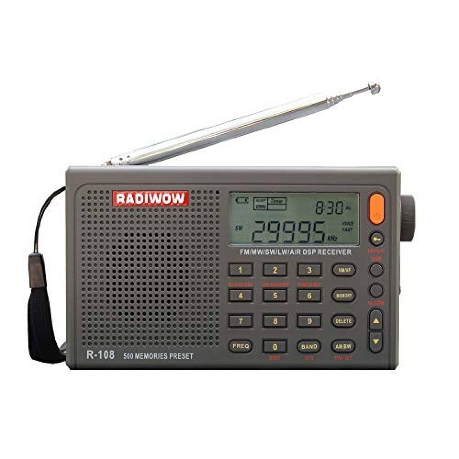 Radio de onda corta Radiwow R 108 receptor con LCD FM -Negro