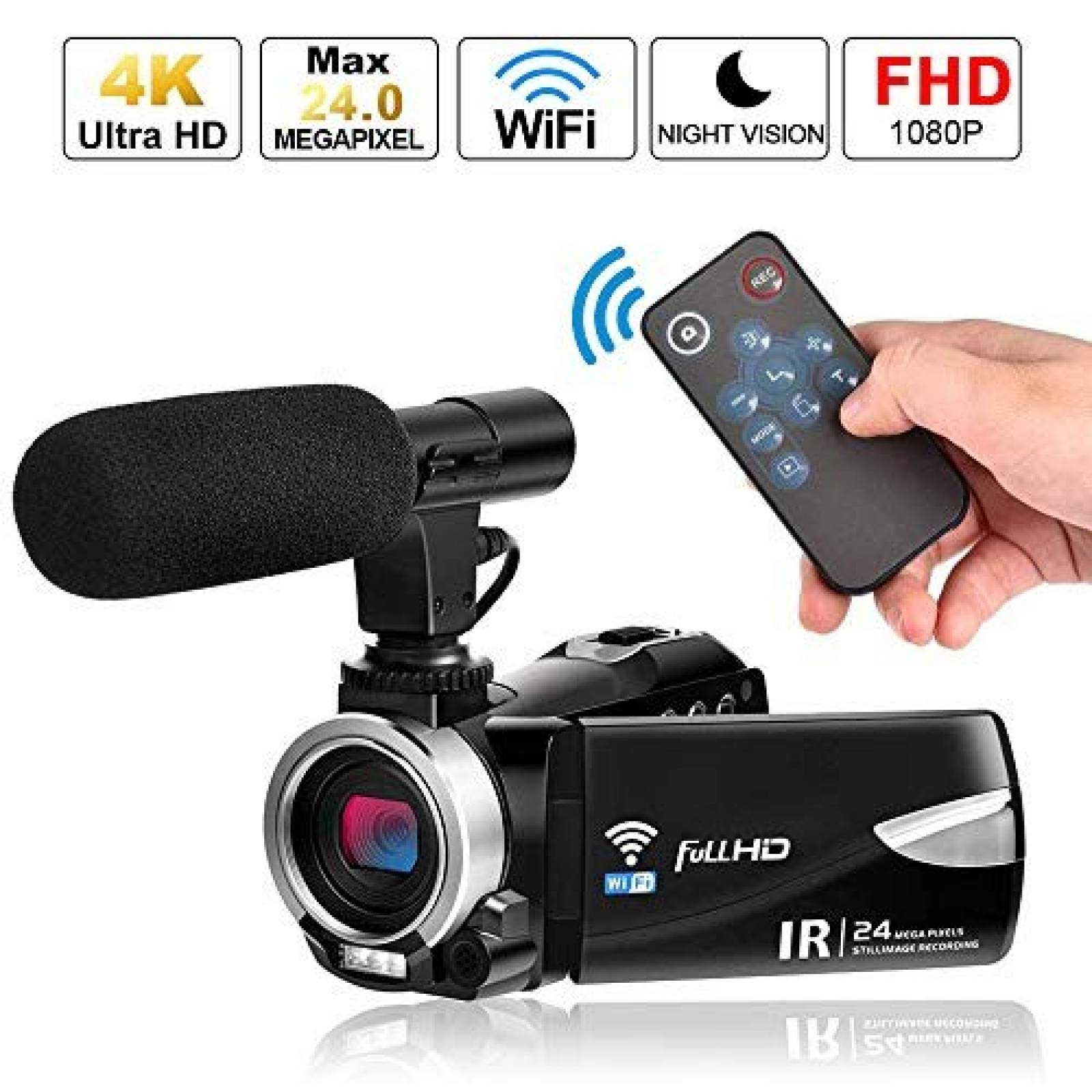 Videocámara Weton WiFi FullHD 1080P 30 FPS 24.0MP 2 baterías