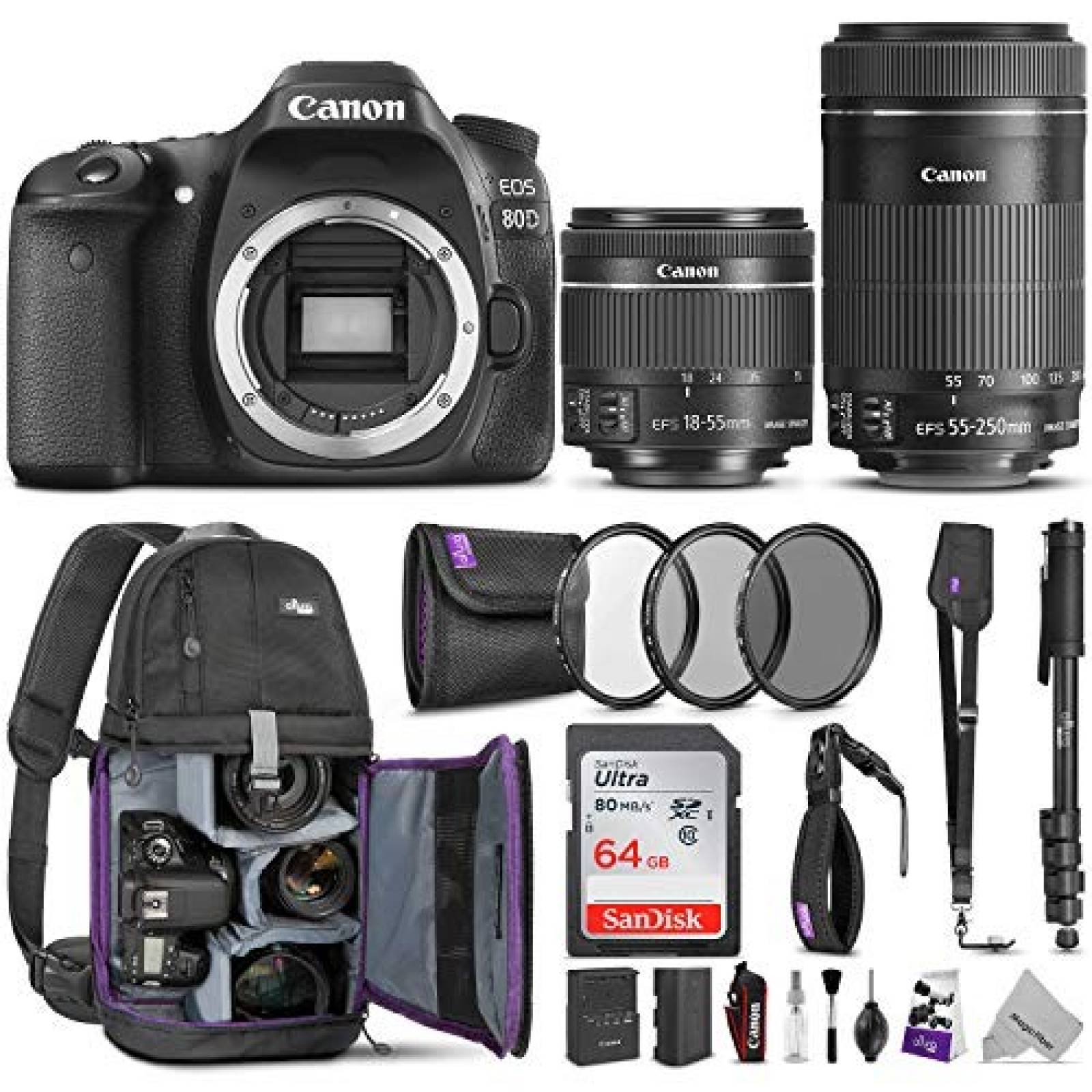 Kit Cámara DSLR Canon EOS 80D Con Lentes y Accesorios