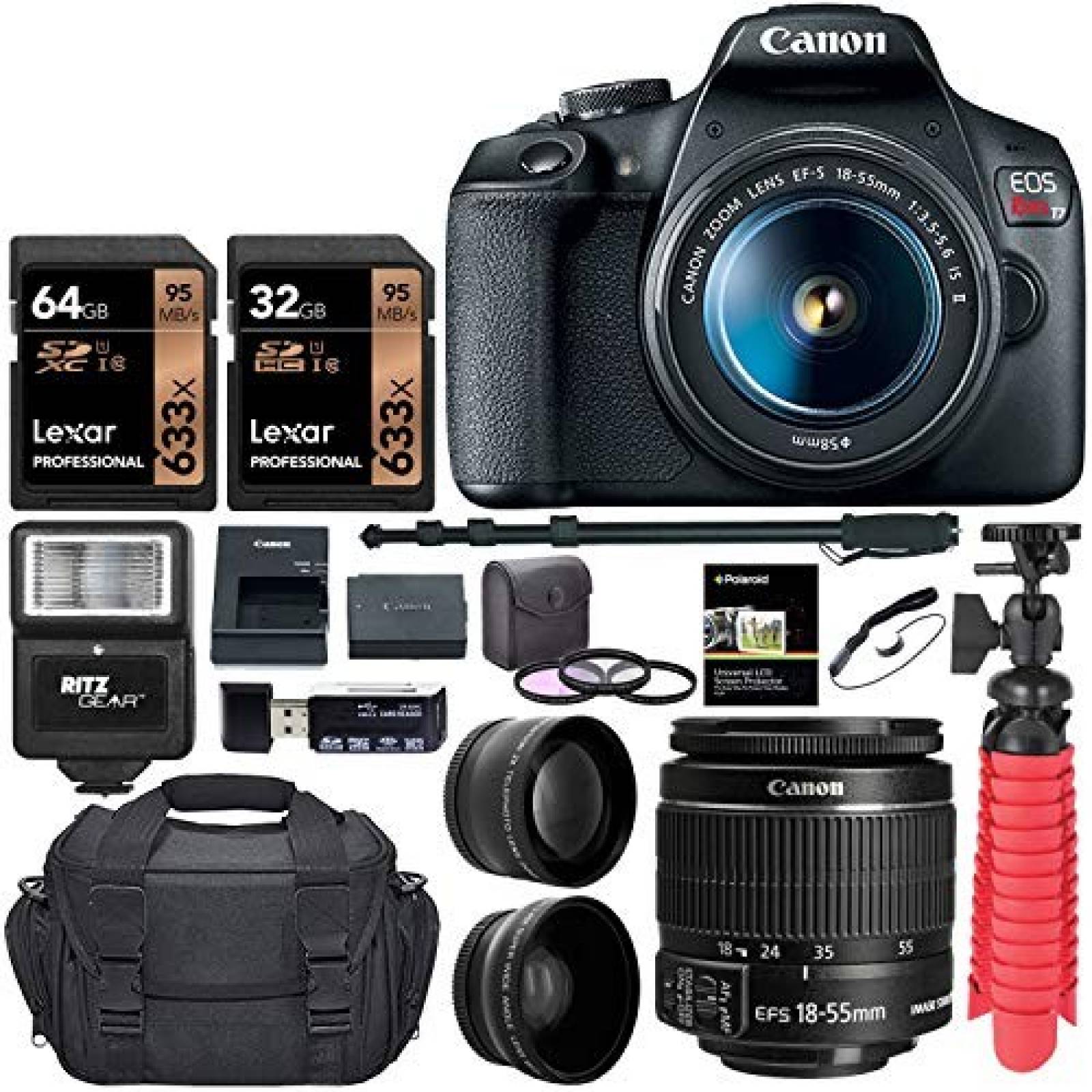 Cámara DSLR Canon EOS Rebel T7 18 55 mm bolsa monopié flash