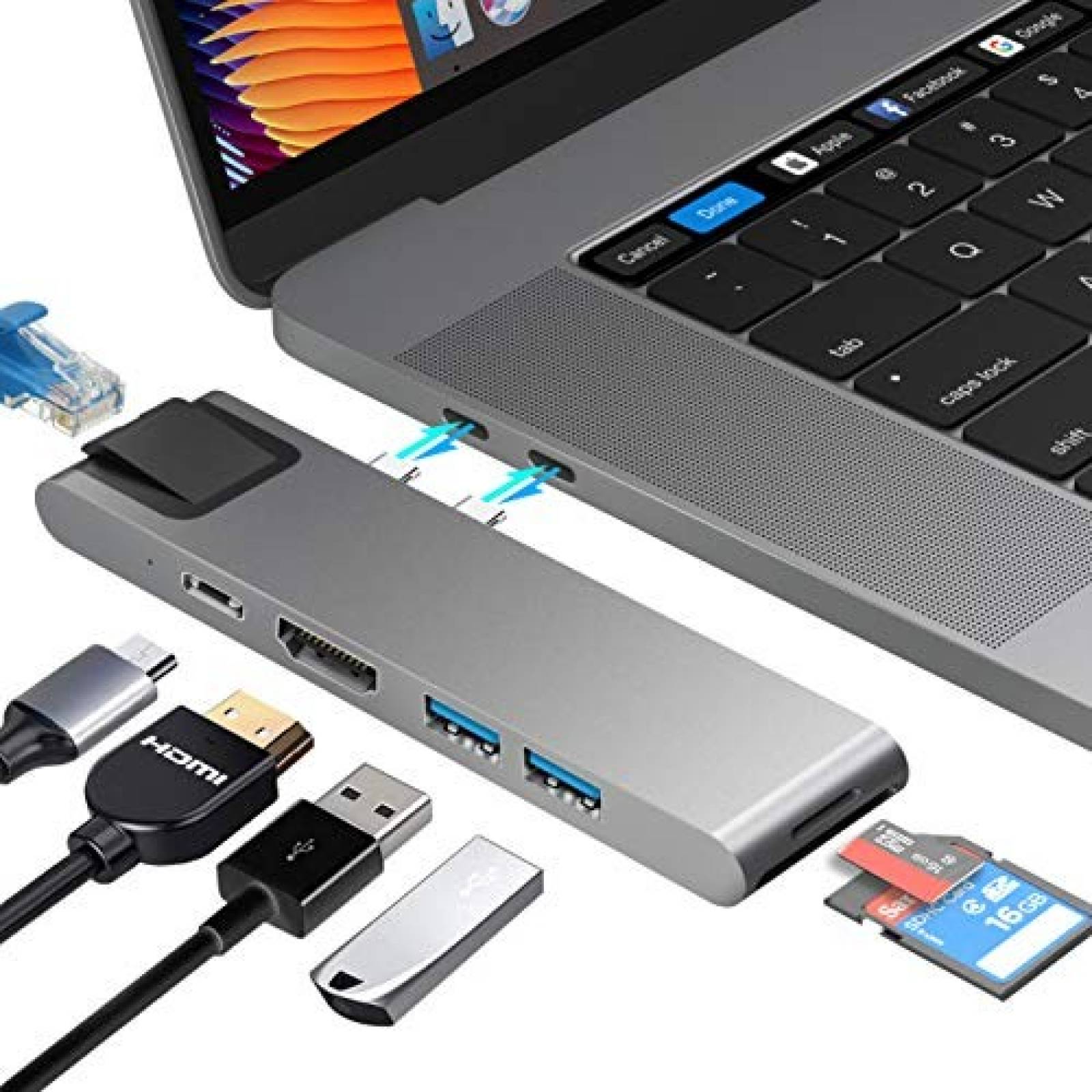 Hub USB-C iNovi HDMI Ethernet Thunderbolth Micro SD para Mac