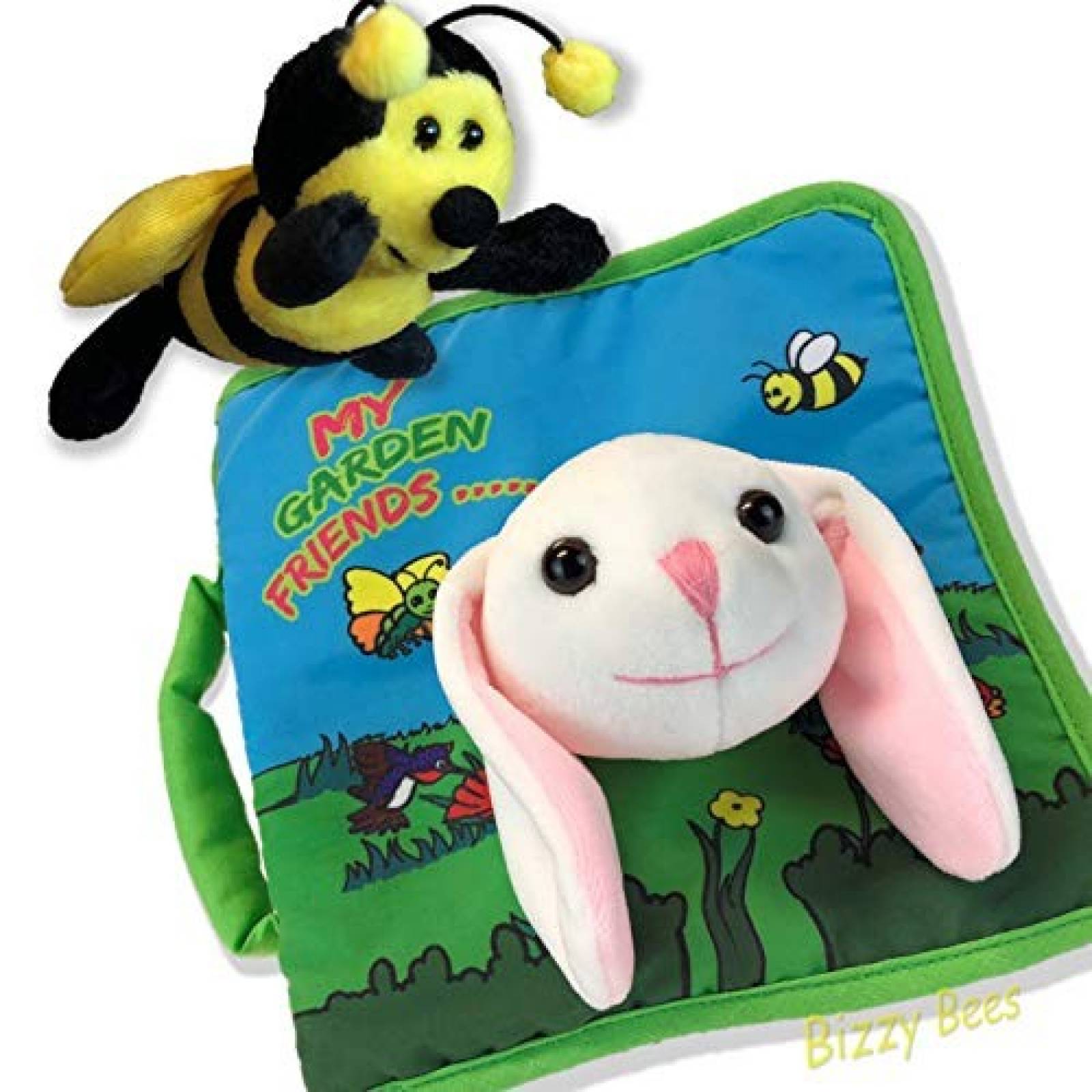 Libro de tela para bebé Bizzy Bees educativo 2 muñecos