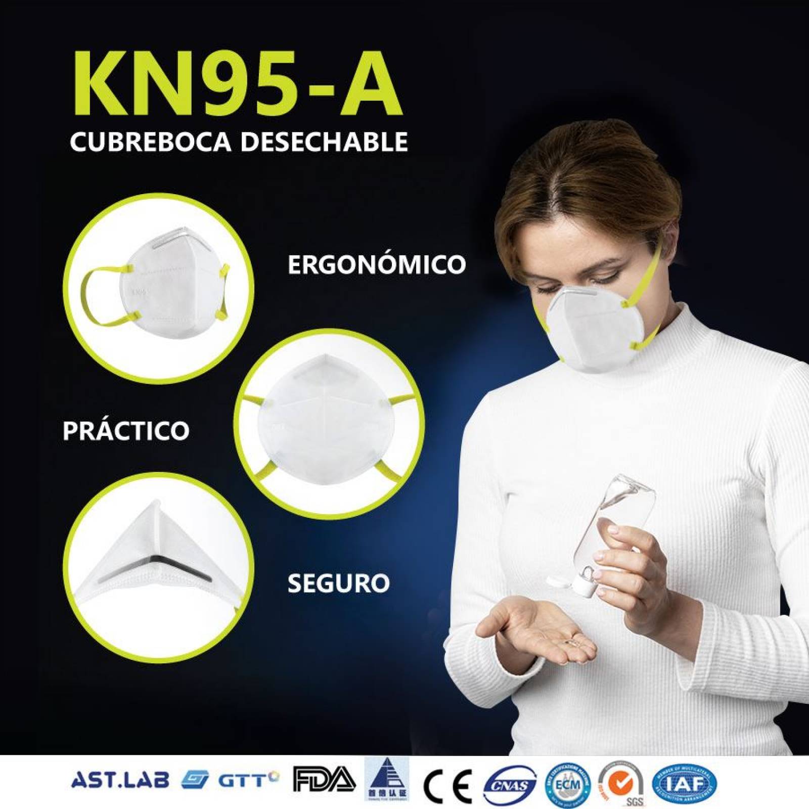 Cubrebocas Kn95 Paquete 10 Piezas Desechable Uso Personal Certificado para Protección Respiratoria