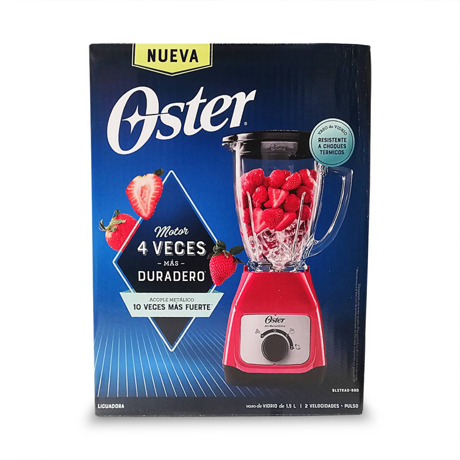 Licuadora 2 Velocidades + Pulso Vaso Vidro Oster Roja Blstkagrrd.
