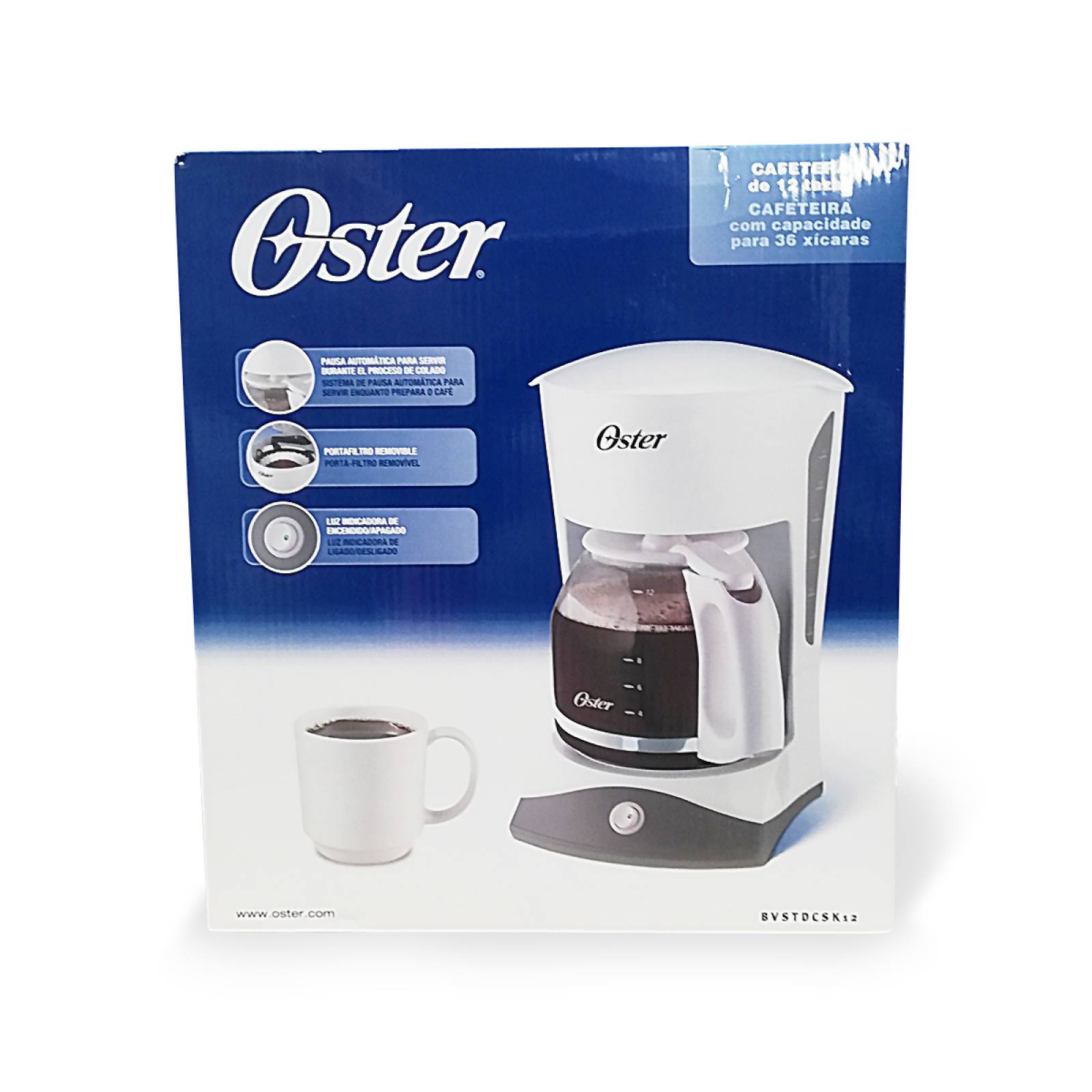 Cafetera De 12 Tazas Básica con Filtro Permanente Blanca Oster Bvstdcsk12